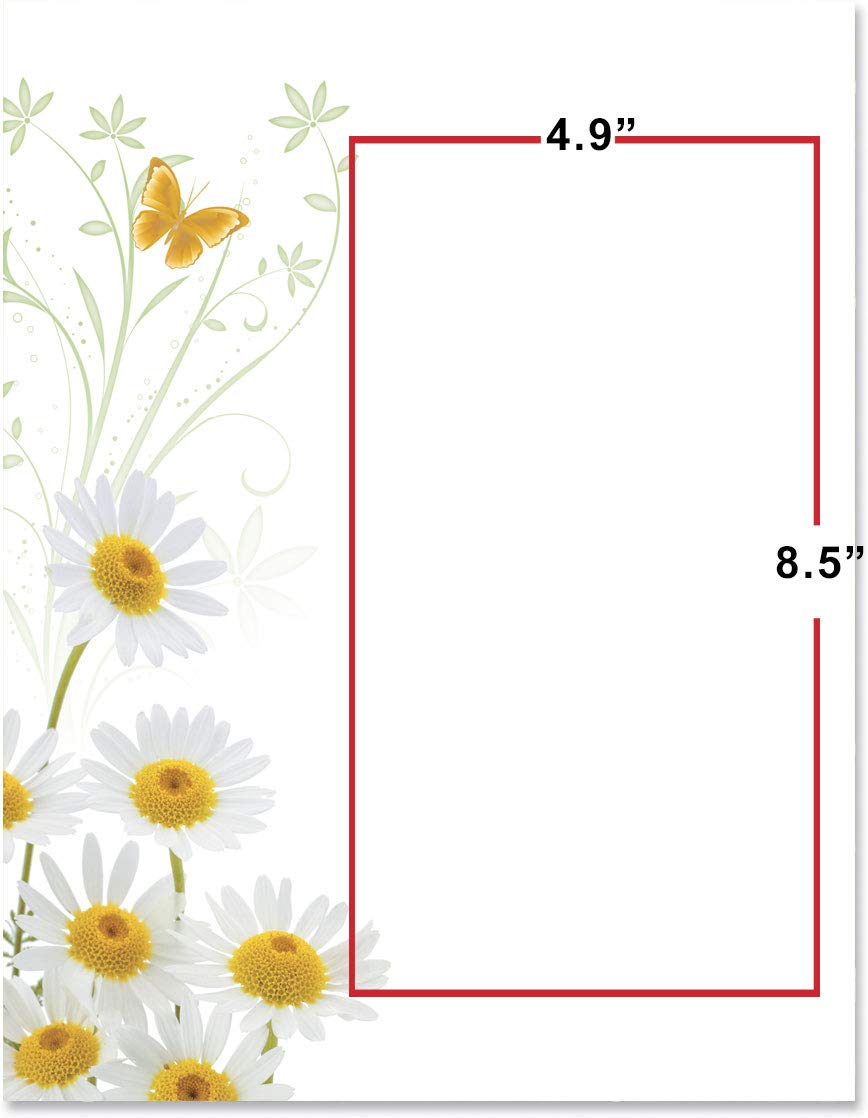 Faultless White Daisies Theme Stationery Set - 100 Sheets 8.5 x 11 Premium Decorative Border Paper for Invitations, Letterhead & Special Events | Elegant Floral Writing & Printer Paper for Weddings, Parties & Office Decor