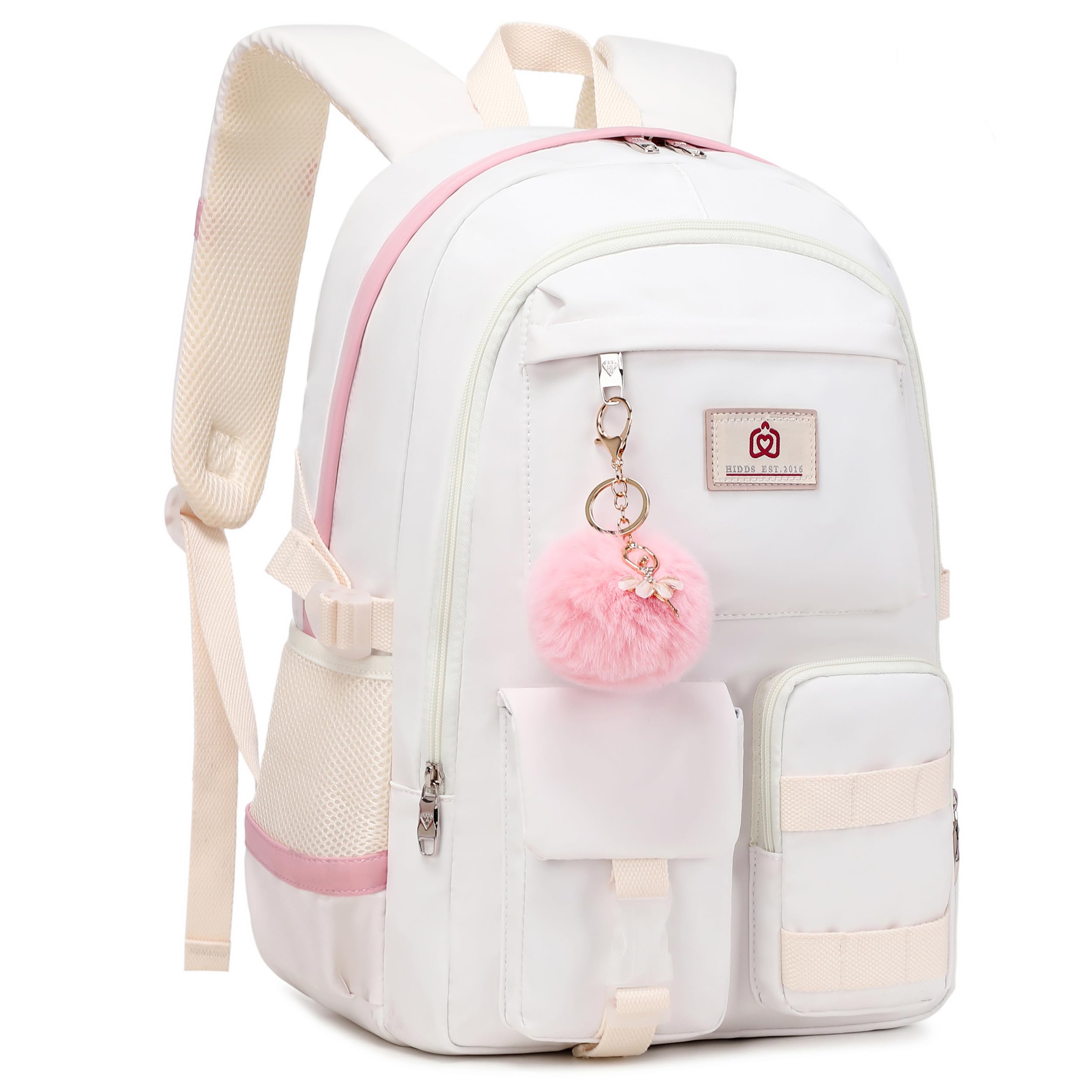 Stylish Anti-Theft Laptop Backpack for Women & Girls - 15.6 Inch Cute College Bookbag with USB Charging Port, Durable School Backpack for Teens, Elementary Students - Perfect for School, Travel & Daily Use (Beige)
