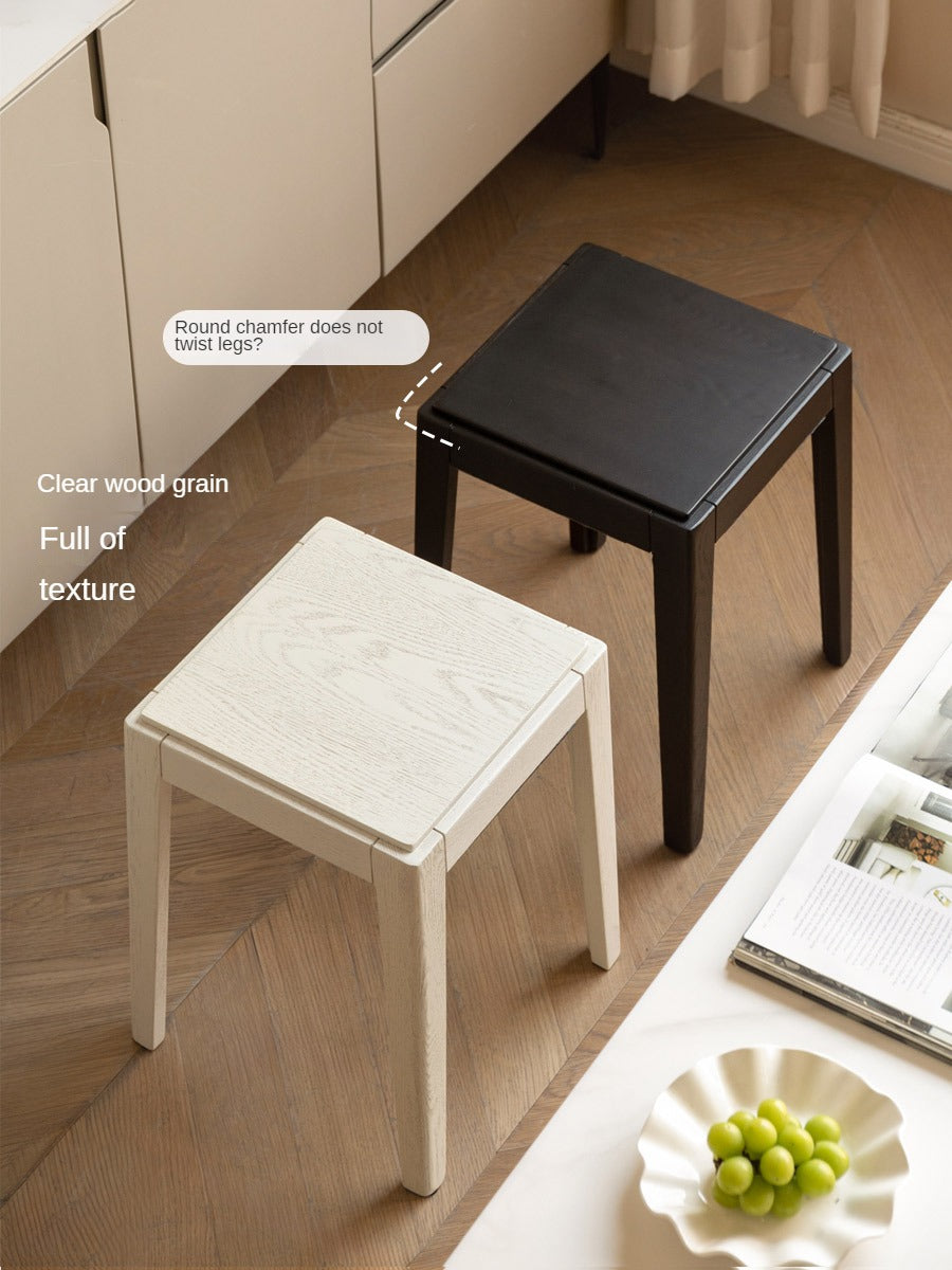 Solid Oak Wood Square Stackable Dining Stool - Sturdy & Space-Saving for Kitchen, Bar, or Dining Room