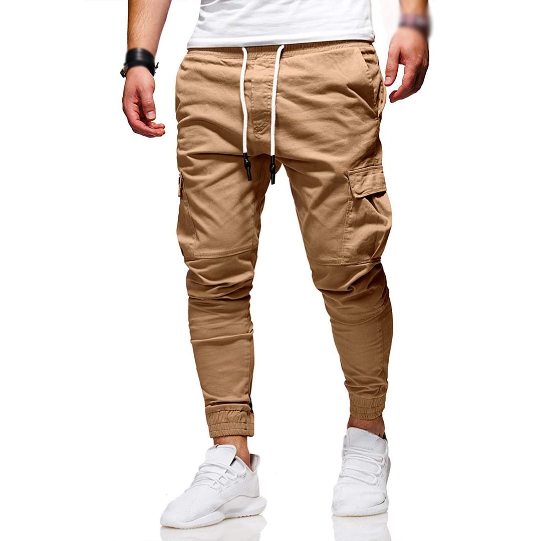 Men's Athletic Jogger Pants - Chino Style with Drawstring, Cargo Pockets & Tapered Fit for Workout, Running, Gym & Casual Wear | Comfortable Sports Jogging Trousers for Fitness & Outdoor Activities
