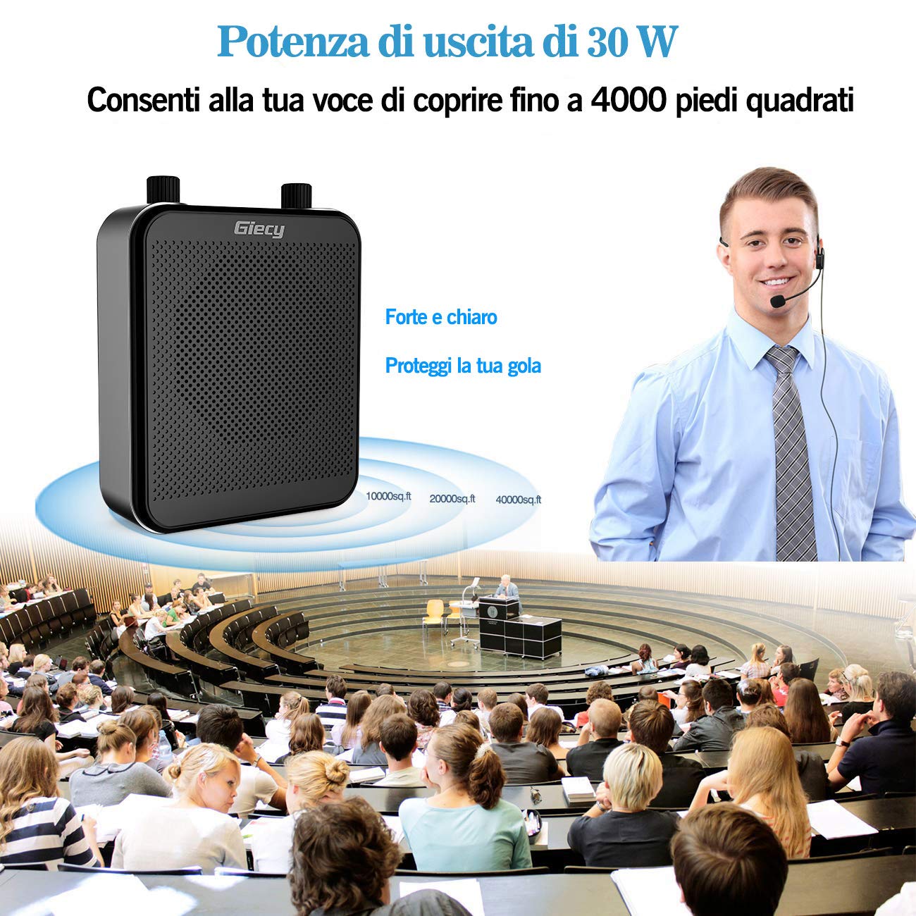 **Giecy 30W Portable Voice Amplifier with Microphone Headset - Rechargeable 2800mAh Battery, Mini PA System for Teachers, Tour Guides, Coaches & Presenters - Perfect for Outdoor Classes, Guided Tours, Sports Training & Public Speaking**