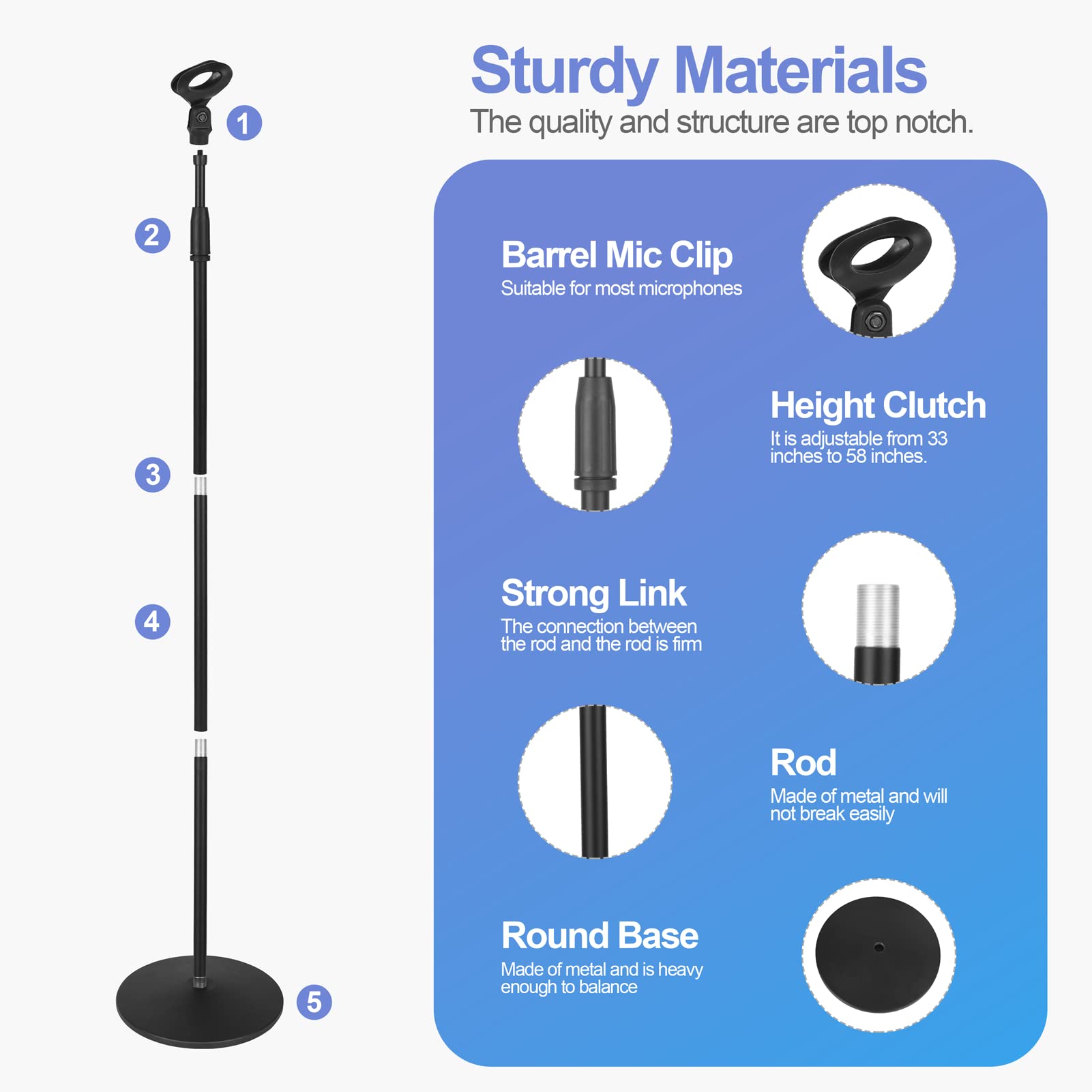 Professional Universal Microphone Stand with Tripod Base & Carrying Bag - 50
