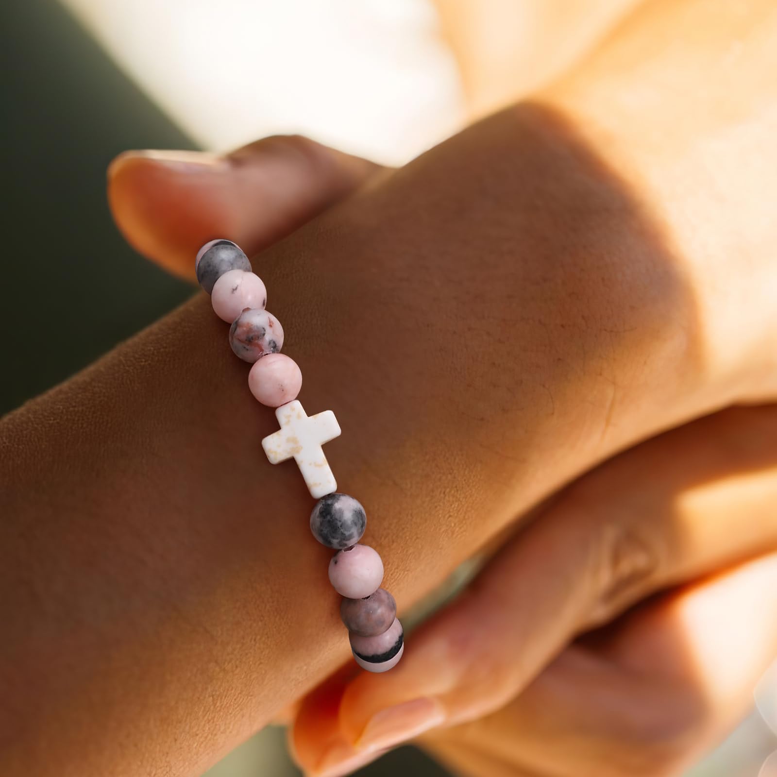 Christian Cross Beaded Bracelet for Women - Inspirational Religious Jewelry Gift for Daughter, Mom, Grandma, Niece & Godmother - Perfect for Baptism, Birthday, Retirement & Daily Faith Wear