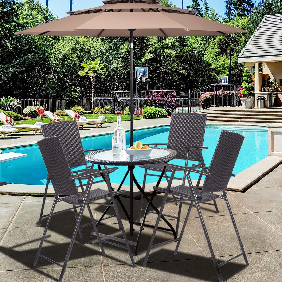 SAFSTAR 4-Piece Folding Wicker Chair Set - Portable Rattan Patio Chairs with Armrests for Outdoor, Balcony, Backyard & Garden Relaxation