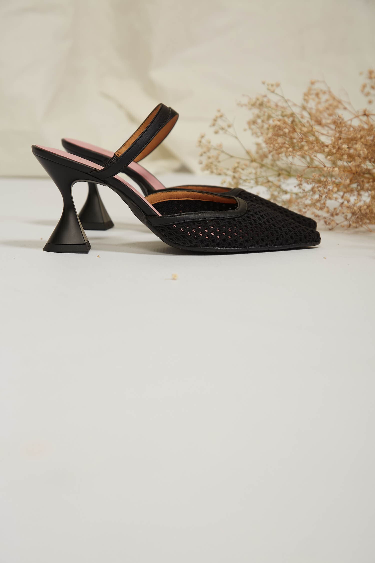 Ibiza Women's Black Cotton Mesh Pointed Heels - Comfortable High Heels for Party, Wedding & Evening Events