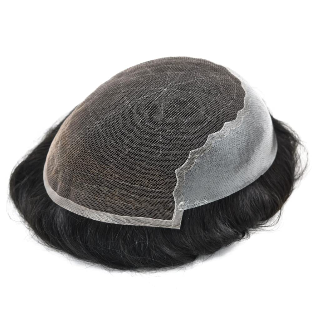 NP Toupee for Men - European Remy Human Hairpiece with Breathable French Lace | Gray Hair Replacement System | 7x9 #1B Off Black 100% Density | Perfect for Daily Wear, Special Occasions & Hair Loss Solutions