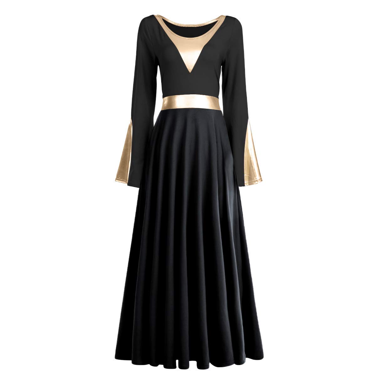 IMEKIS Women's Metallic Color Block Liturgical Dance Dress - Worship & Praise Costume for Church Performances & Special Events