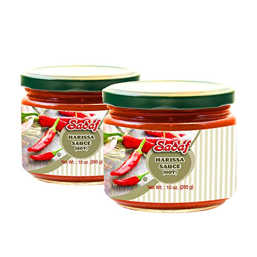 Sadaf Harissa Hot Tunisian Chili Pepper Sauce - 10 oz (300 mL) - Spicy Moroccan & Tunisian Condiment for Couscous, Wings, Grilling, BBQ & Mediterranean Cooking (2-Pack) | Perfect for Home Chefs & Food Enthusiasts