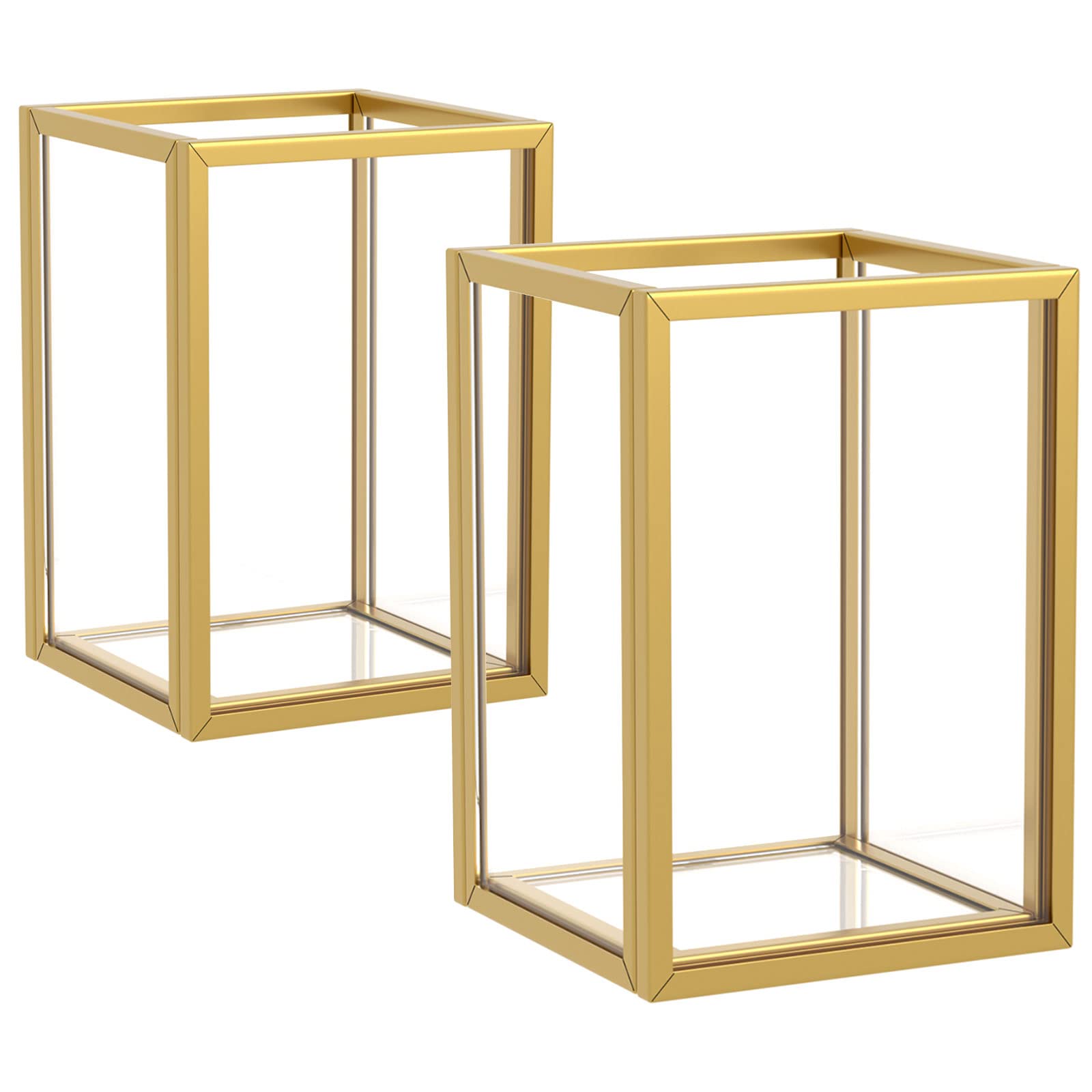 NIUBEE 2-Pack Clear Acrylic Pen Holder & Makeup Brush Organizer - Gold Trim Desk Accessory for Office, Home, or Salon Use - Perfect for Pencils, Pens, Brushes & Desk Organization