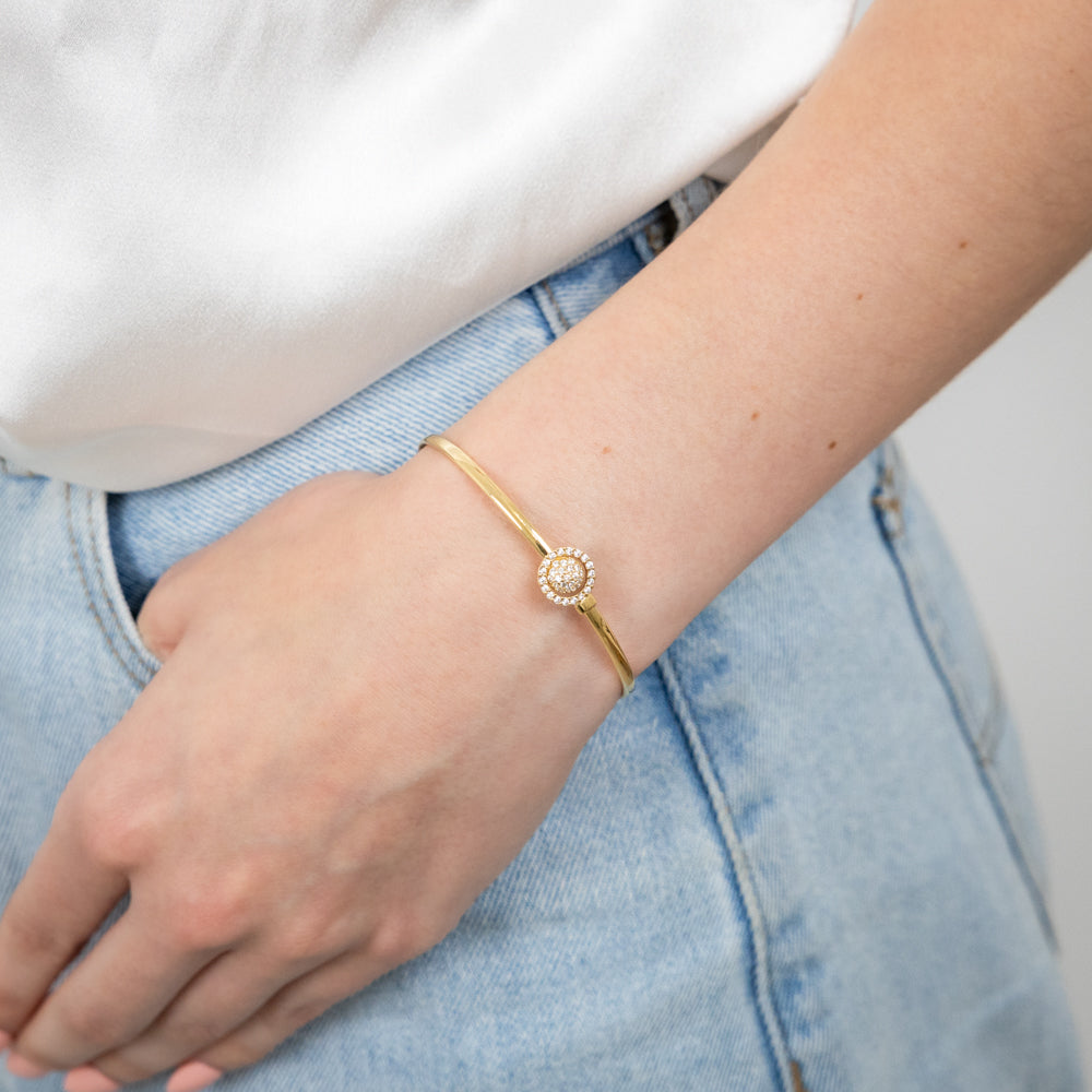 9ct Gold Silver Filled Cubic Zirconia Sunflower Power 2-Way Oval Bangle Bracelet (50x60mm) - Elegant Jewelry for Women, Perfect for Weddings, Parties & Everyday Wear