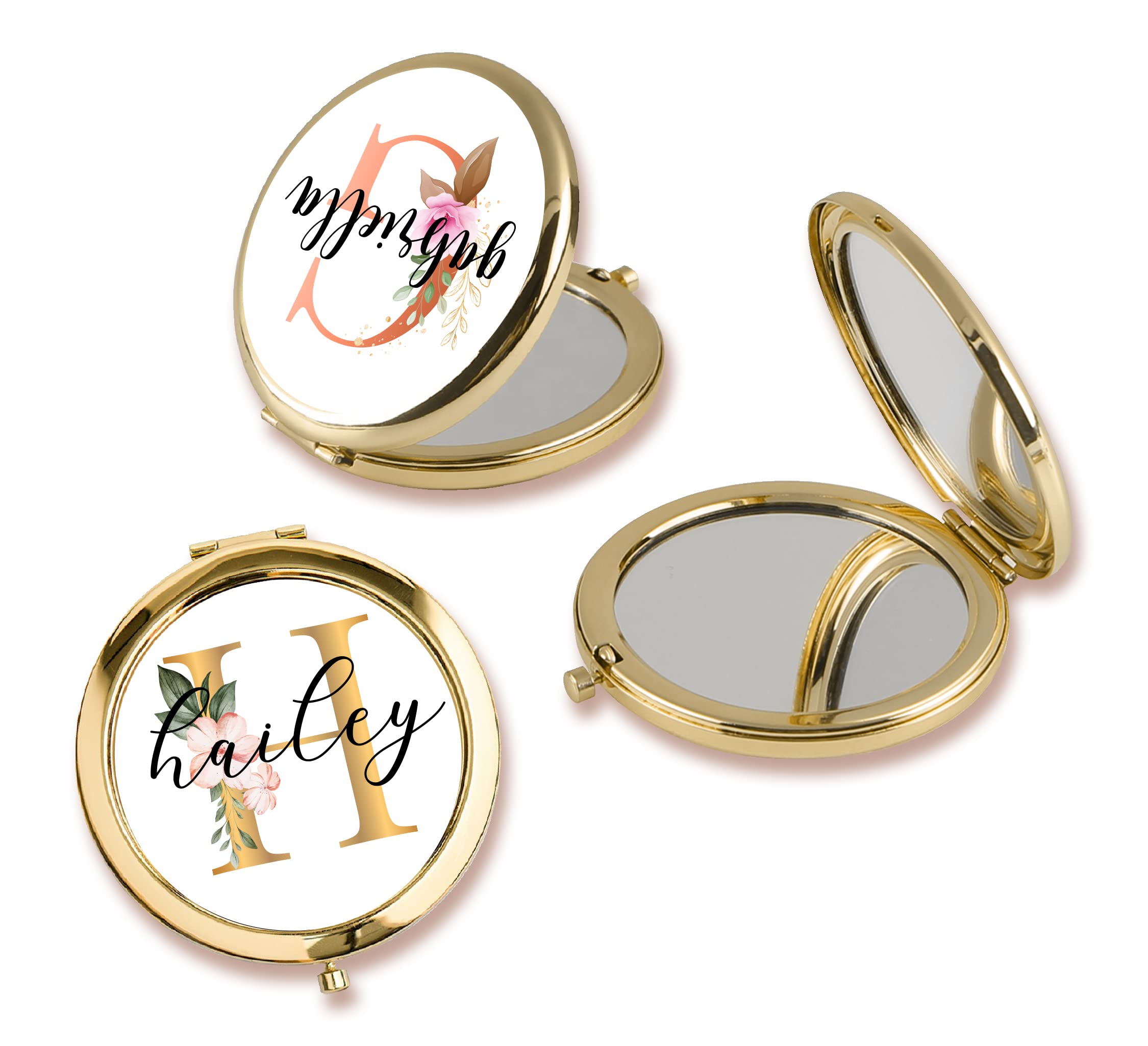 Personalized Floral Initial Compact Mirror - Travel & Bridal Gifts for Women