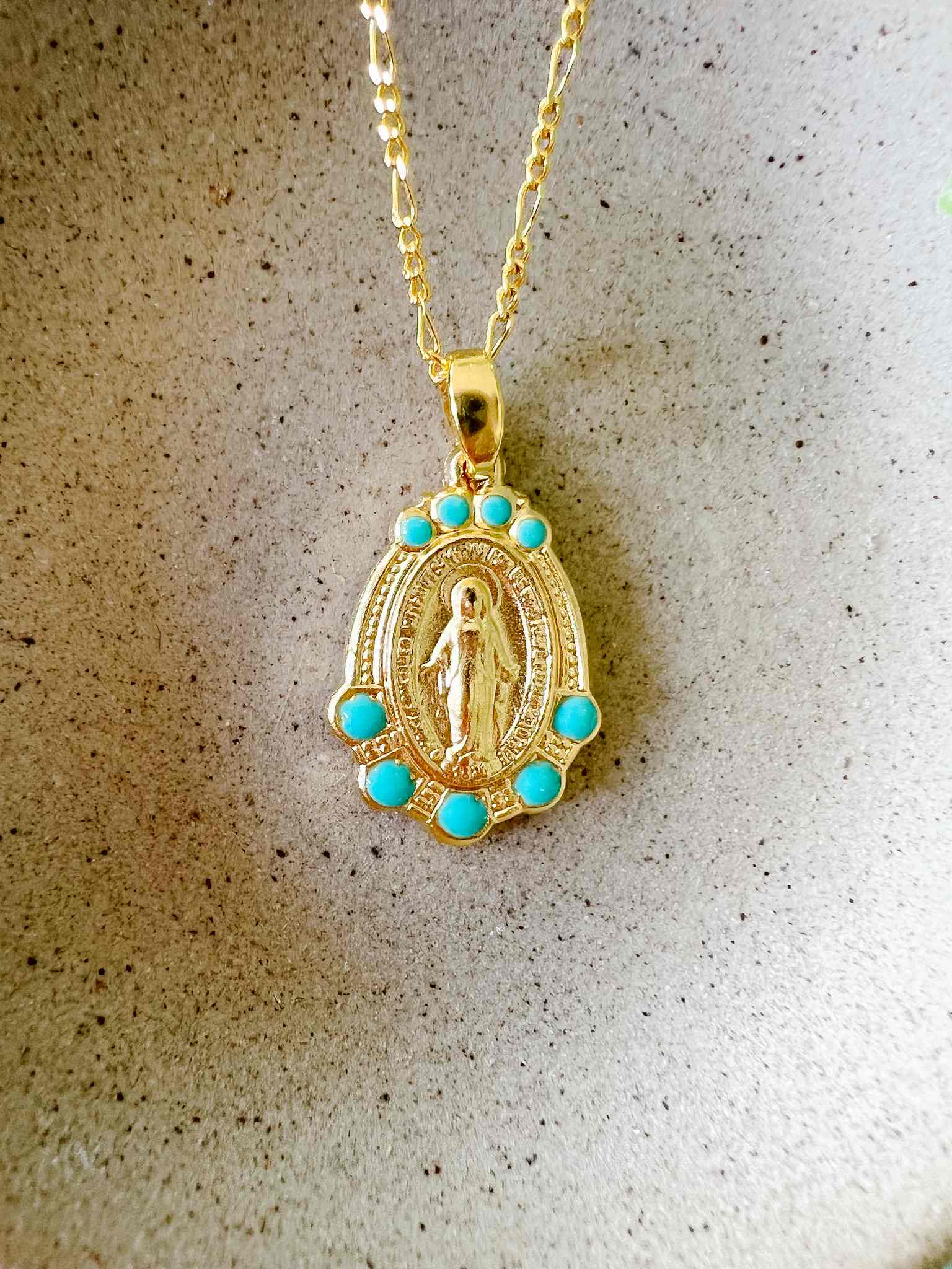 Mary Medallion Turquoise Pendant Necklace - Handcrafted Sterling Silver Jewelry for Women - Perfect for Gifts, Weddings & Everyday Elegance