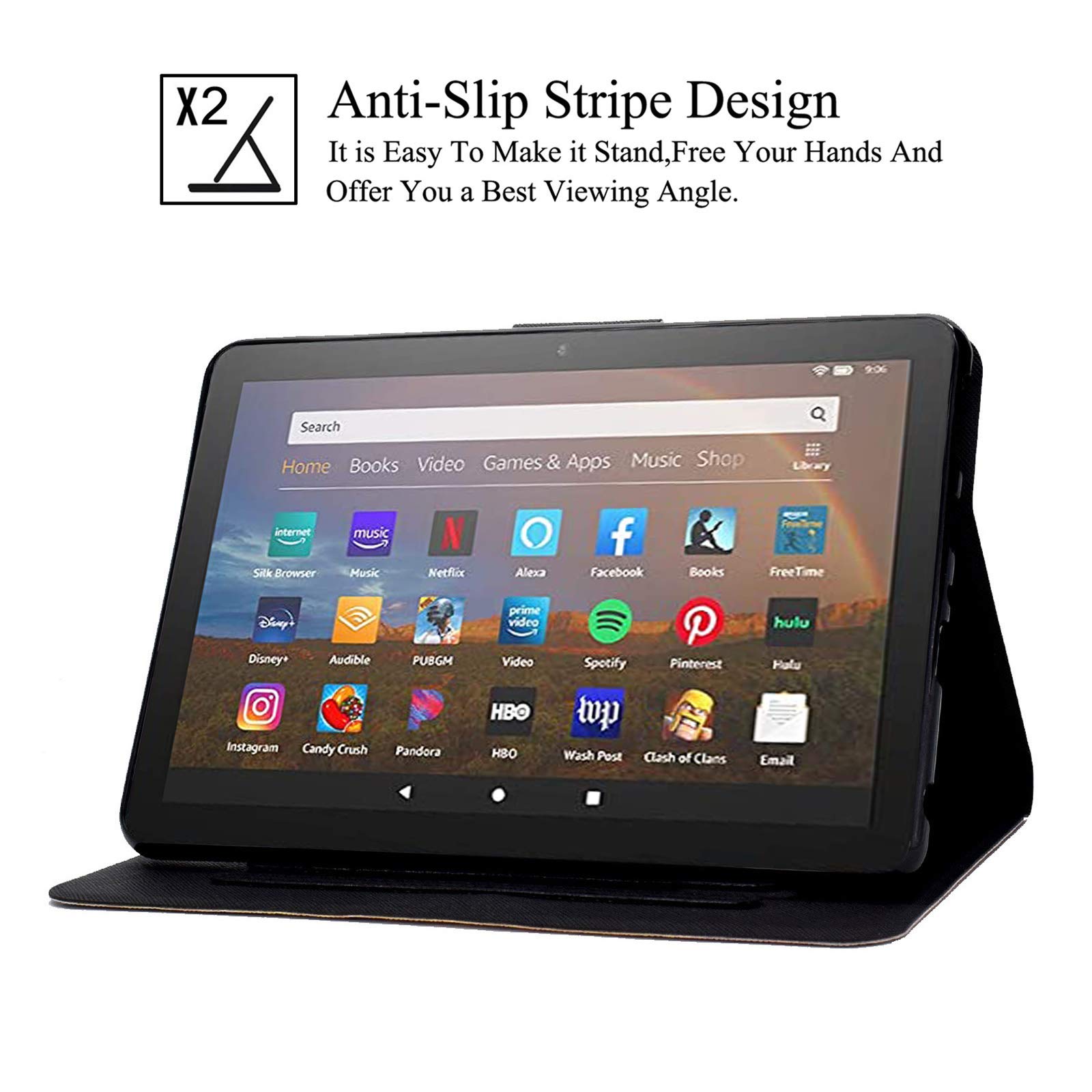 Premium PU Leather Case for Kindle Fire HD 8/HD 8 Plus (10th/12th Gen 2020-2024) - Auto Sleep/Wake, Card Slots & Foldable Stand | Painting Tower Design | Perfect for Reading, Travel & Work