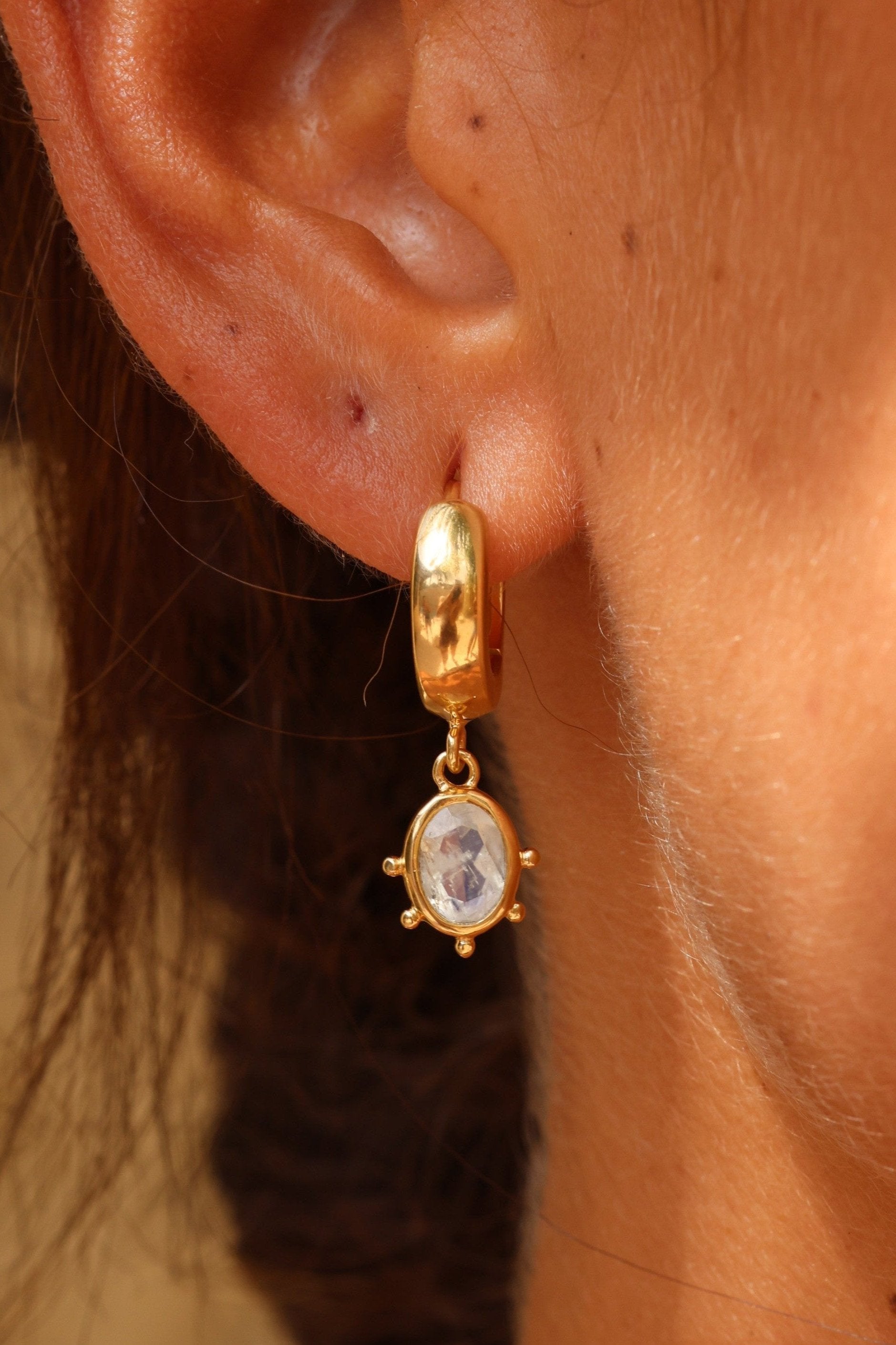 GIA Certified Moonstone Gold Huggie Earrings for Women - Perfect for Everyday Wear, Parties & Special Occasions
