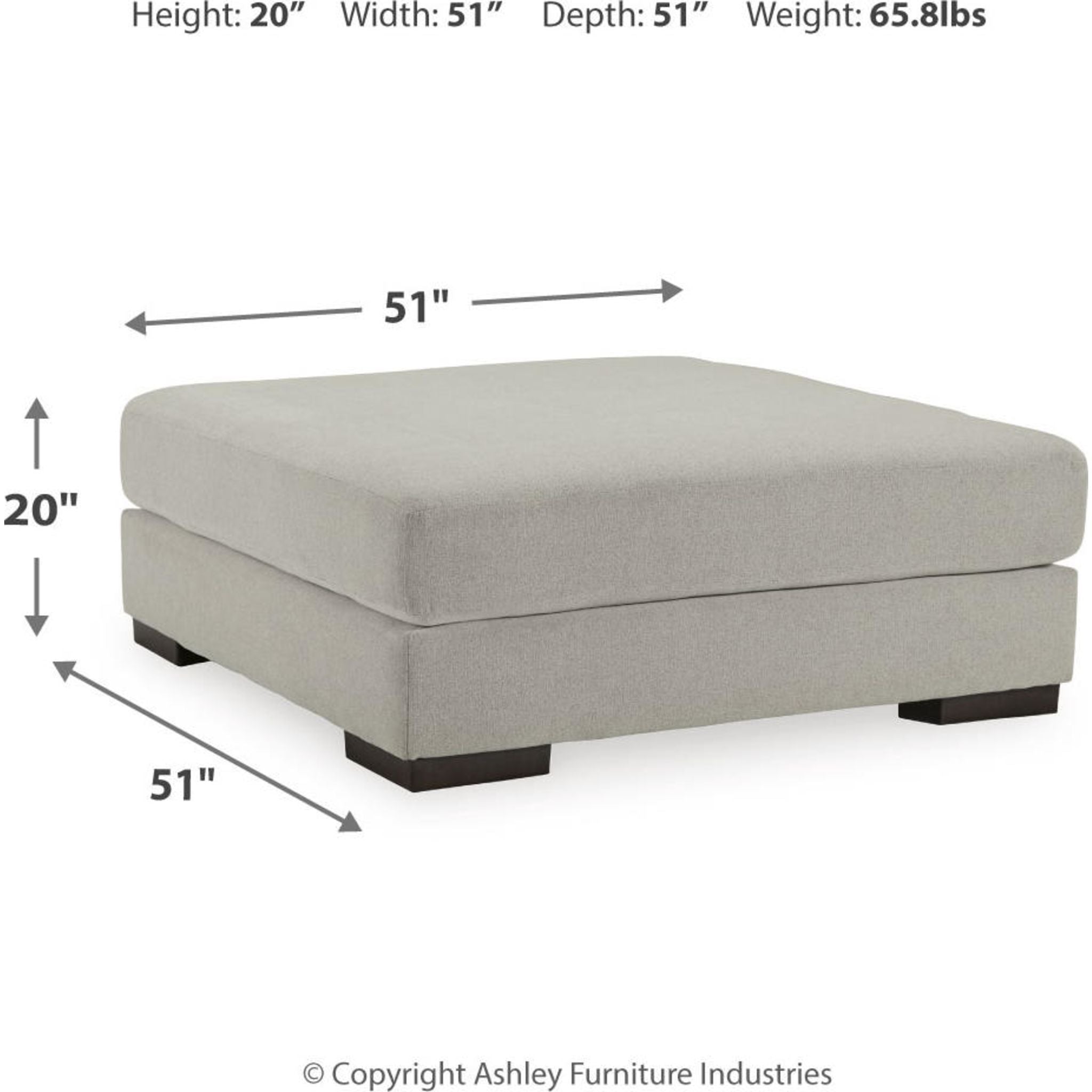 Artsie Oversized Accent Ottoman in Ash - Stylish Footrest & Extra Seating for Living Room, Bedroom or Office