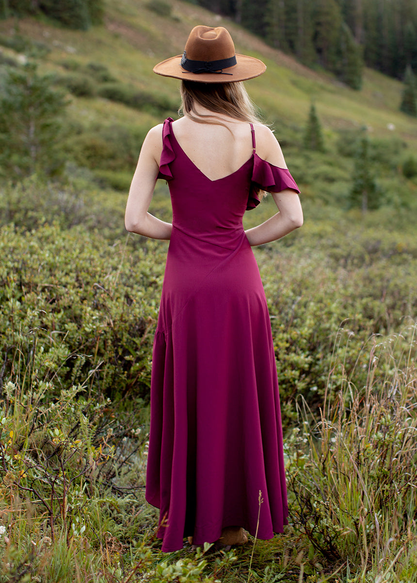 Bianka Rosewood Floral Print Maxi Dress for Women - Elegant Summer Beach Wedding Party Dress with Flowy Skirt & V-Neck