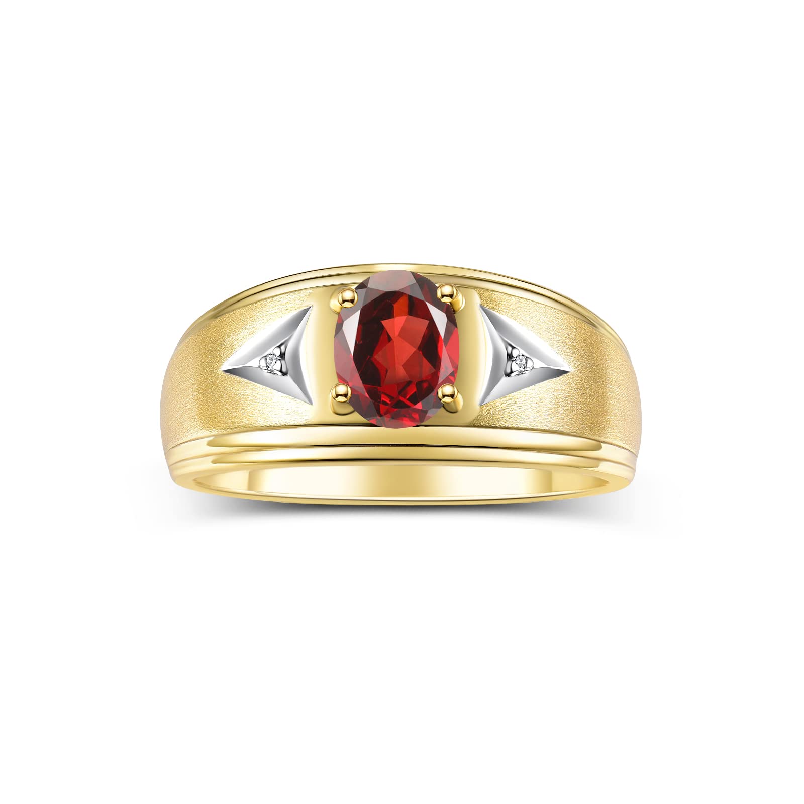 Rylos Men's Classic 8X6MM Oval Gemstone & Diamond Ring - Yellow Gold Plated Silver Birthstone Rings for Men (Sizes 8-13) | Perfect for Weddings, Anniversaries & Gifts