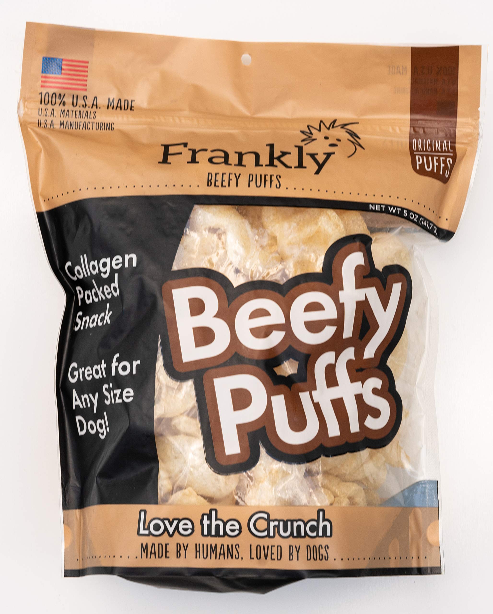 Frankly Collagen Beefy Puffs - Grain Free, Low Fat Dog Treats for Small Dogs | Crunchy Protein Bites for Training & Rewards | No Additives, Rawhide Free, Air-Dried Beef Snacks | Perfect for Puppy Training, Travel & Dental Health