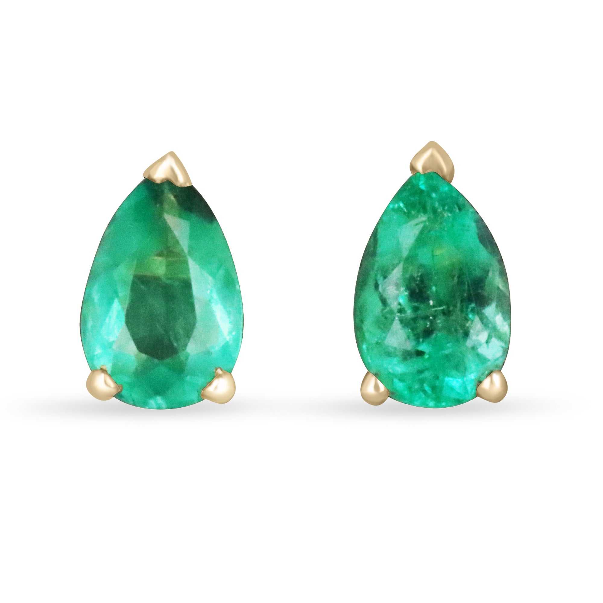 2.0tcw Medium Green Colombian Emerald Teardrop Stud Earrings in 14K Gold - Perfect for Weddings, Parties & Special Occasions