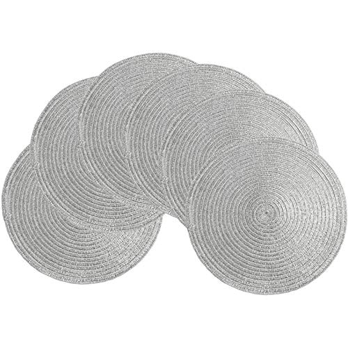 CHENHAN 36cm Round Glitter Placemats Set of 6 - Elegant Decorative Table Mats for Holiday, Party, Wedding & Home Dining - Perfect for Christmas, Thanksgiving & Special Occasions