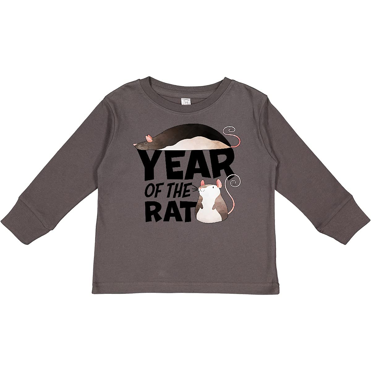 Inktastic Year of The Rat Cute Black and White Rat Design Toddler Long Sleeve T-Shirt - Soft Cotton Tee for Kids, Birthday Gifts & Chinese New Year Celebrations