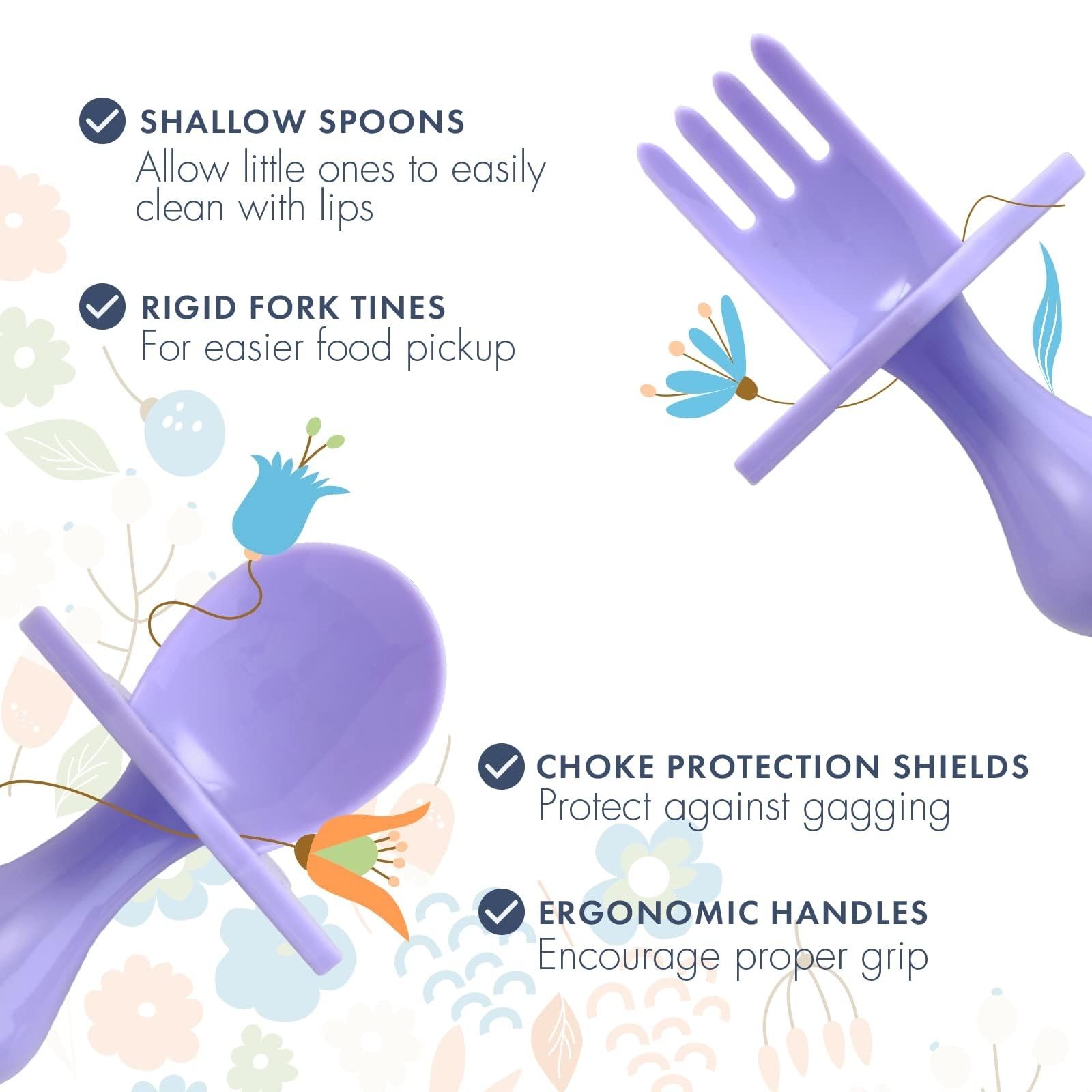 Nooli Toddler Utensil Set - BPA Free Baby Fork & Spoon for Kids - Soft Silicone Feeding Tools - Dishwasher & Sterilizer Safe - Perfect for Baby-Led Weaning & First Self-Feeding - Lavender