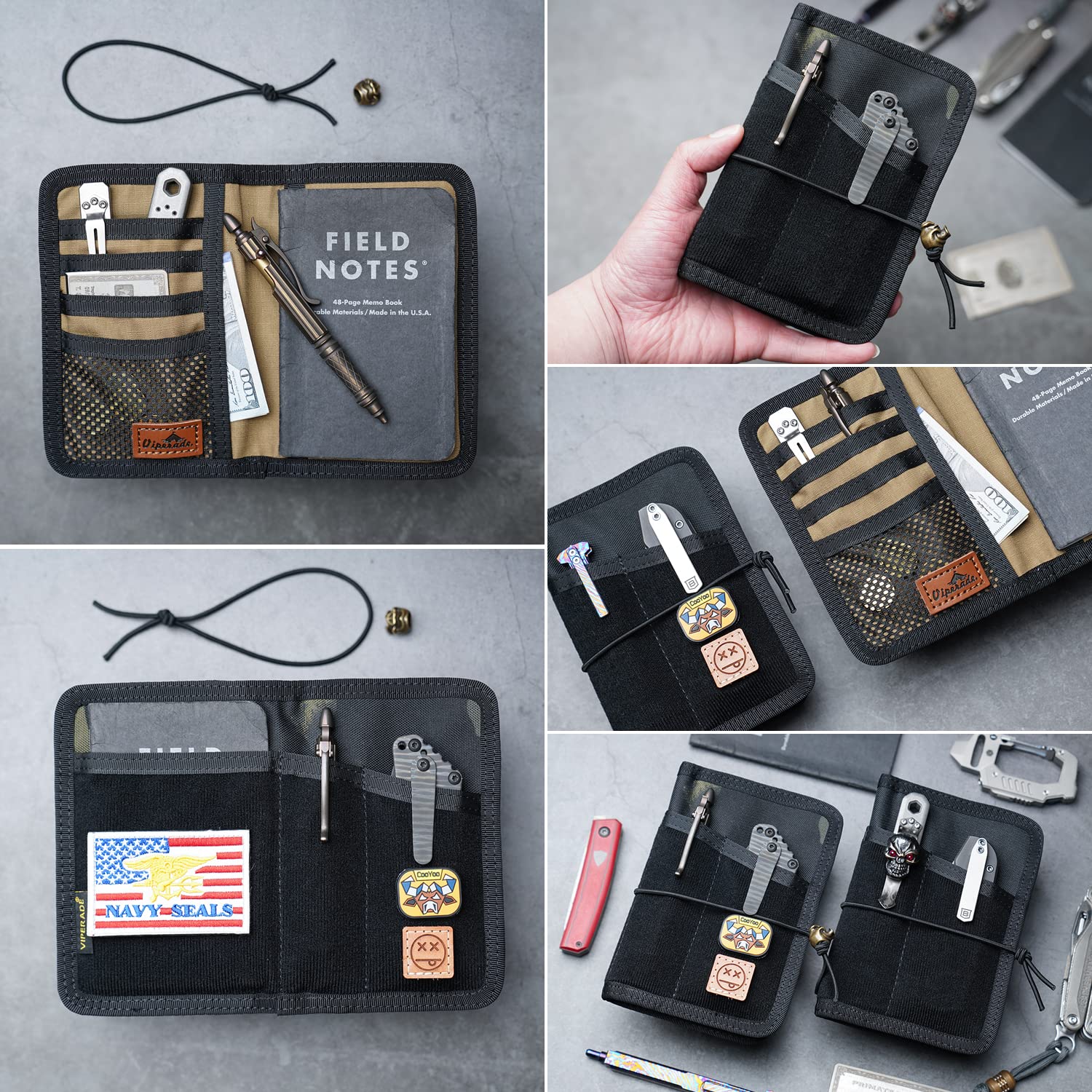 VIPERADE VE11 Pocket Journal Pouch - EDC Wallet & Small Notebook Cover for Field Notes | Nylon Utility Organizer with DIY Patch Area | Perfect for Outdoor Adventures, Travel & Everyday Carry