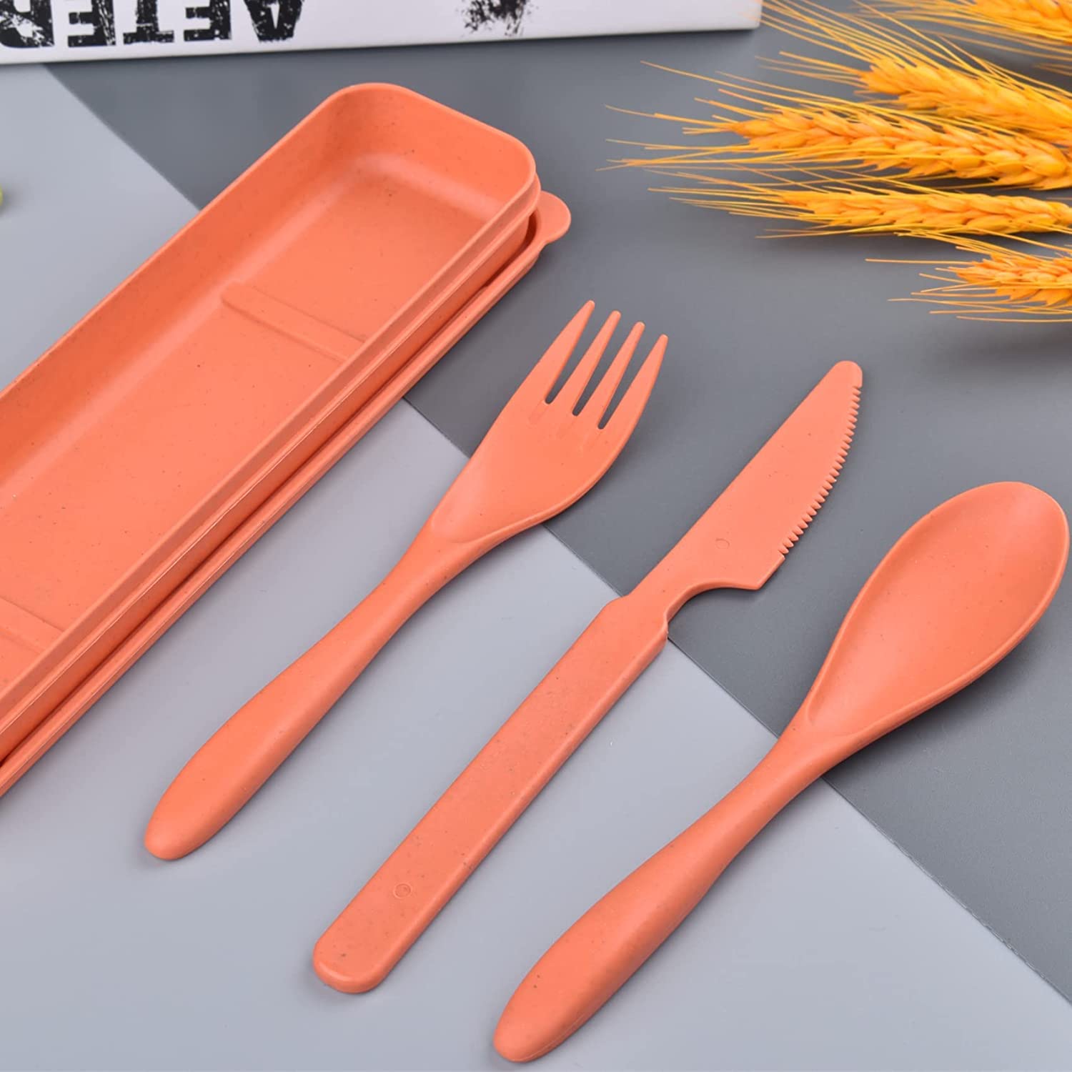 Portable Reusable Travel Utensil Set with Case - 4-Piece Plastic Spoon & Fork Kit for Camping, Picnic, Lunch Box - Durable BPA-Free Plastic Silverware for Outdoor Activities, Hiking, and Daily Use (Orange)