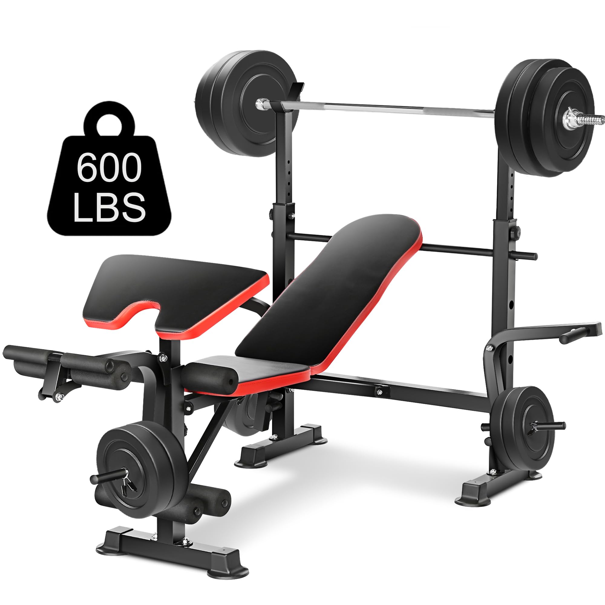 Hicient 600lbs Olympic Weight Bench Press Set with Preacher Curl & Leg Developer - 5-in-1 Adjustable Home Gym Equipment for Full Body Workout | Strength Training, Muscle Building & Cardio for Men & Women | Perfect for Home Gym, Garage & Small Spaces