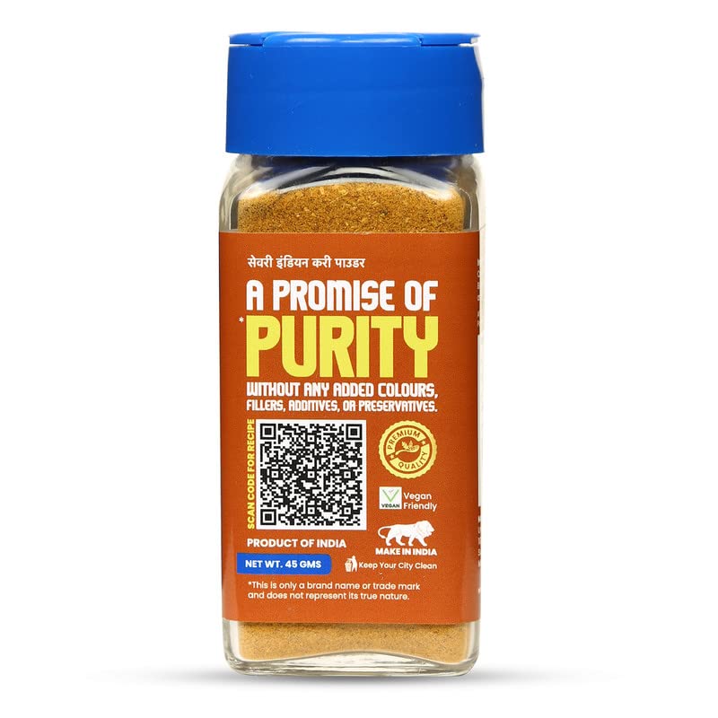 CRISTA 45g Savory Indian Curry Powder - All Natural Spice Blend | No Sugar, Onion, Garlic | Vegan, No Additives | Perfect for Vegan Dishes, Soups & Rice | Authentic Indian Flavor