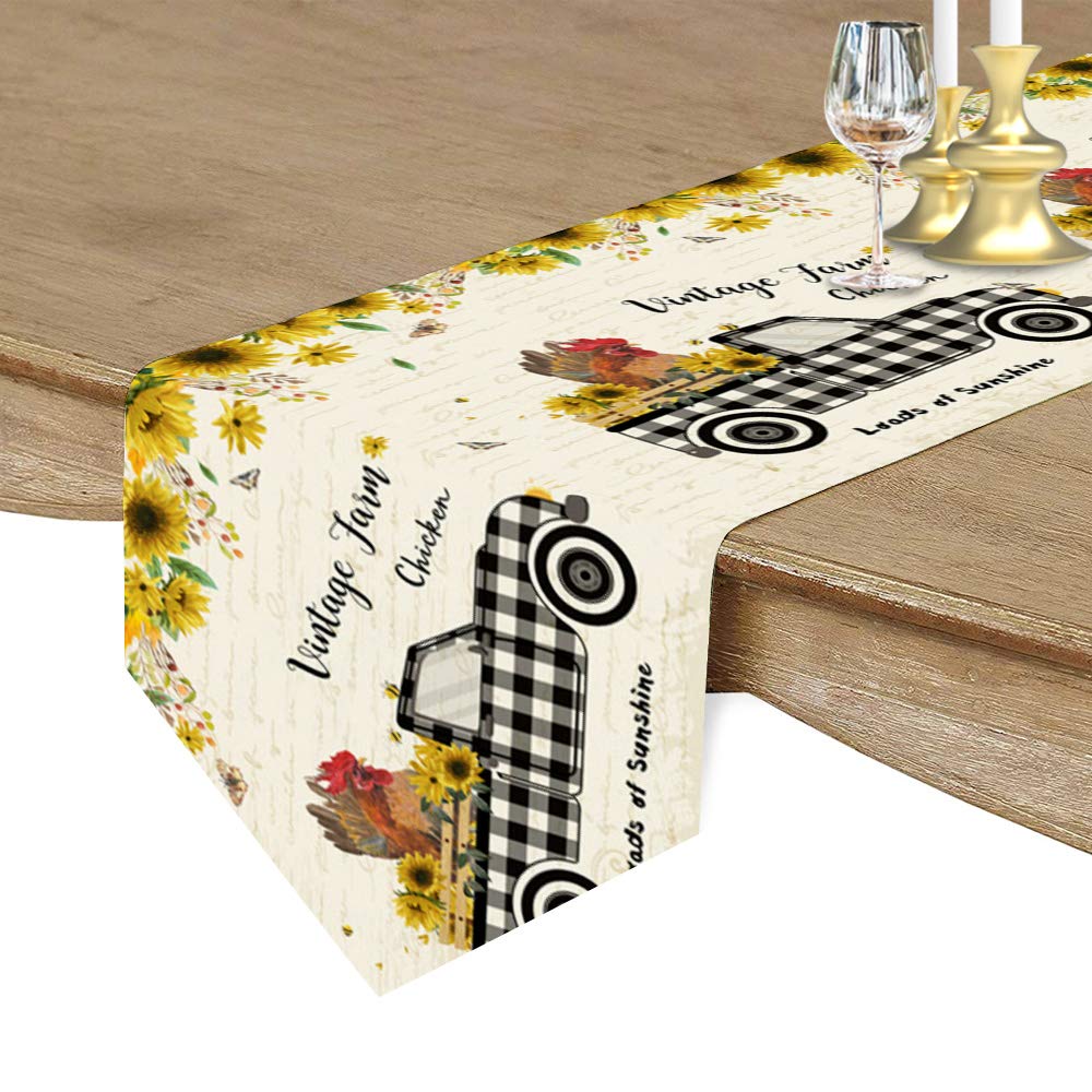 Vintage Farmhouse Table Runner - 72 Inch Black and White Plaid Linen Burlap Scarf for Dining Table, Dresser, Kitchen Decor - Perfect for Holiday Parties, Farmhouse Weddings, and Rustic Home Decor