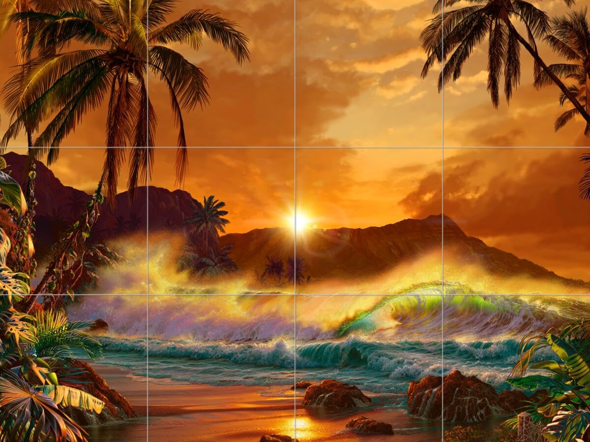 Ceramic Backsplash Tile Mural - Beach Scene Seaside Ocean Wall Art for Kitchen, Bathroom & Shower - Dawn of Diamond by Christian Riese Lassen - Perfect for Coastal Home Decor & Spa Retreats