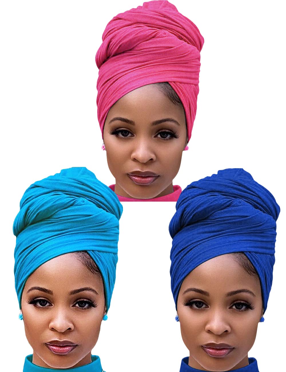 Harewom 3PCS Stretchy Turban Headwraps for Black Women - African Jersey Head Scarf & Tie Headbands for Natural Hair Protection & Stylish Everyday Wear