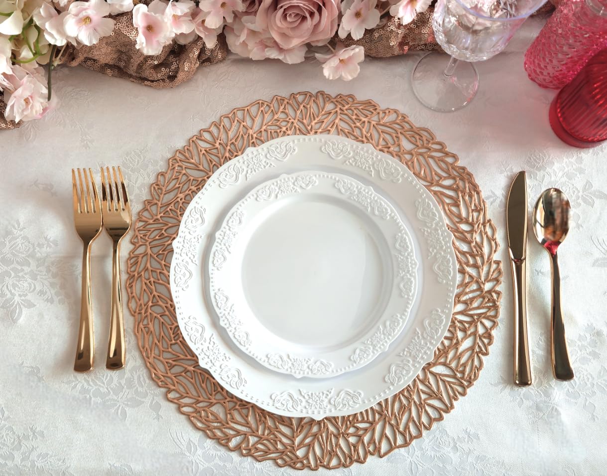 120-Pack Pressed Vinyl Metallic Placemats - Rose Gold Wedding Table Decor, Spring Party Centerpiece for Dining Table, Buffet & Special Events