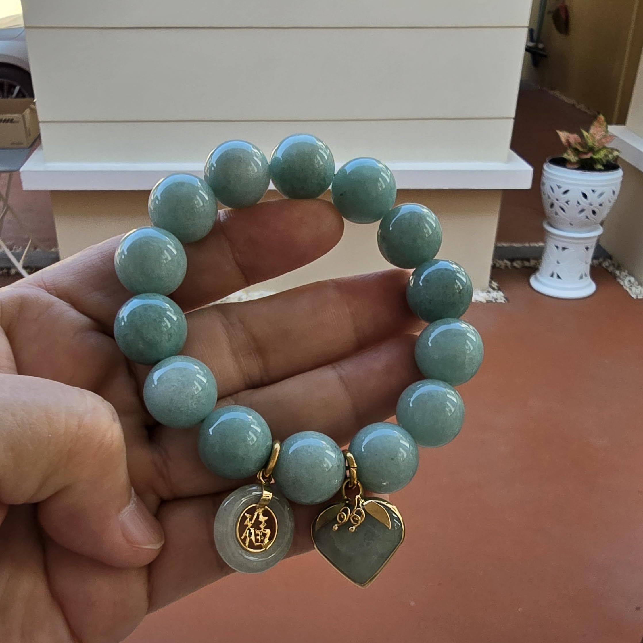 Natural Green Jade Bracelet for Women - Real Jade Bangle with Healing Energy, Lucky Heart Coin & Money Charm - Perfect for Meditation, Gifts & Spiritual Wellness