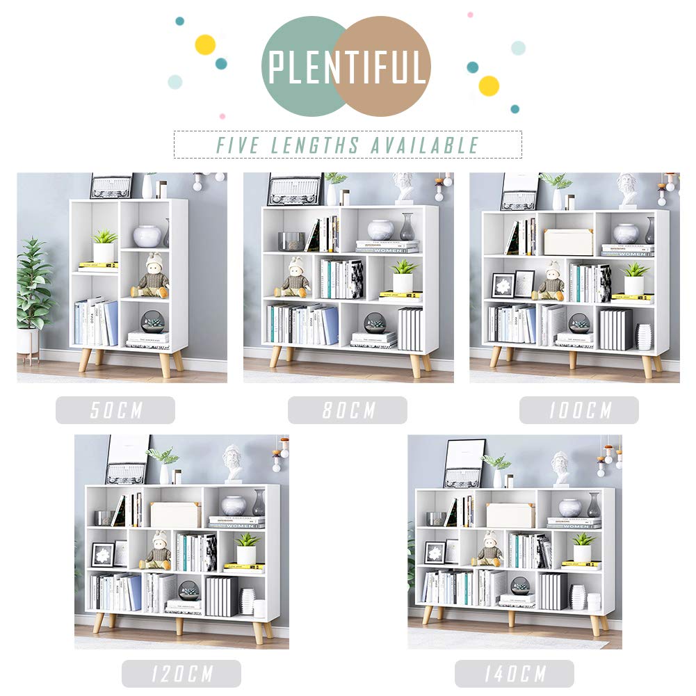IOTXY 3-Tier Wooden Open Shelf Bookcase - Free Standing Floor Display Cabinet with 7 Cubes & Legs, Warm White - Perfect for Living Room, Bedroom, Office & Home Decor Storage