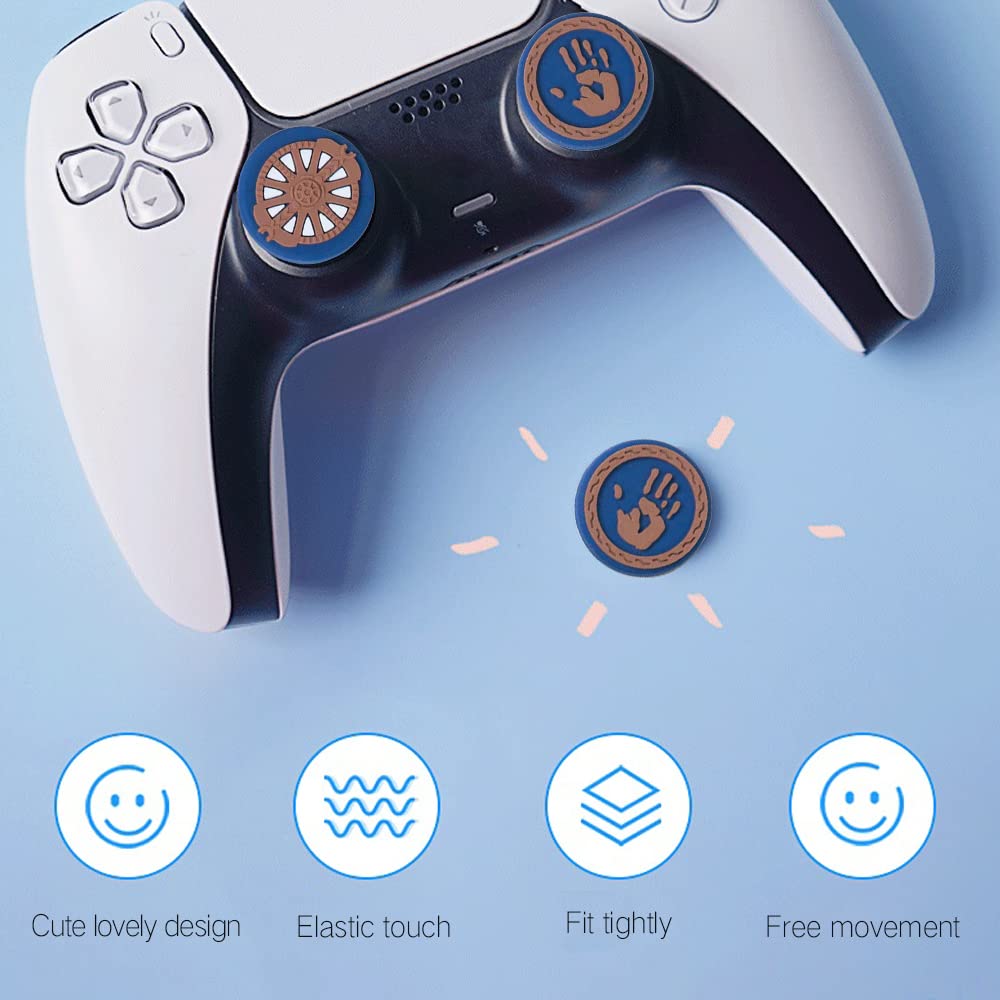 PERFECTSIGHT Cute 3D Soft Rubber Thumb Grip Caps for PS5, PS4, Xbox Series X/S, Xbox One, Switch PRO Controller - 4PCS Kawaii Analog Joystick Covers (Blue) - Improve Gaming Comfort & Grip for Long Play Sessions