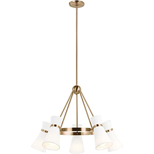 Generation Lighting 5-Light Clark Chandelier in Satin Brass (3190505-848) - Modern Ceiling Light Fixture for Dining Room, Living Room & Bedroom Decor | Compatible with Standard & LED Bulbs | Perfect for Home Lighting, Interior Design & Ambiance Creation