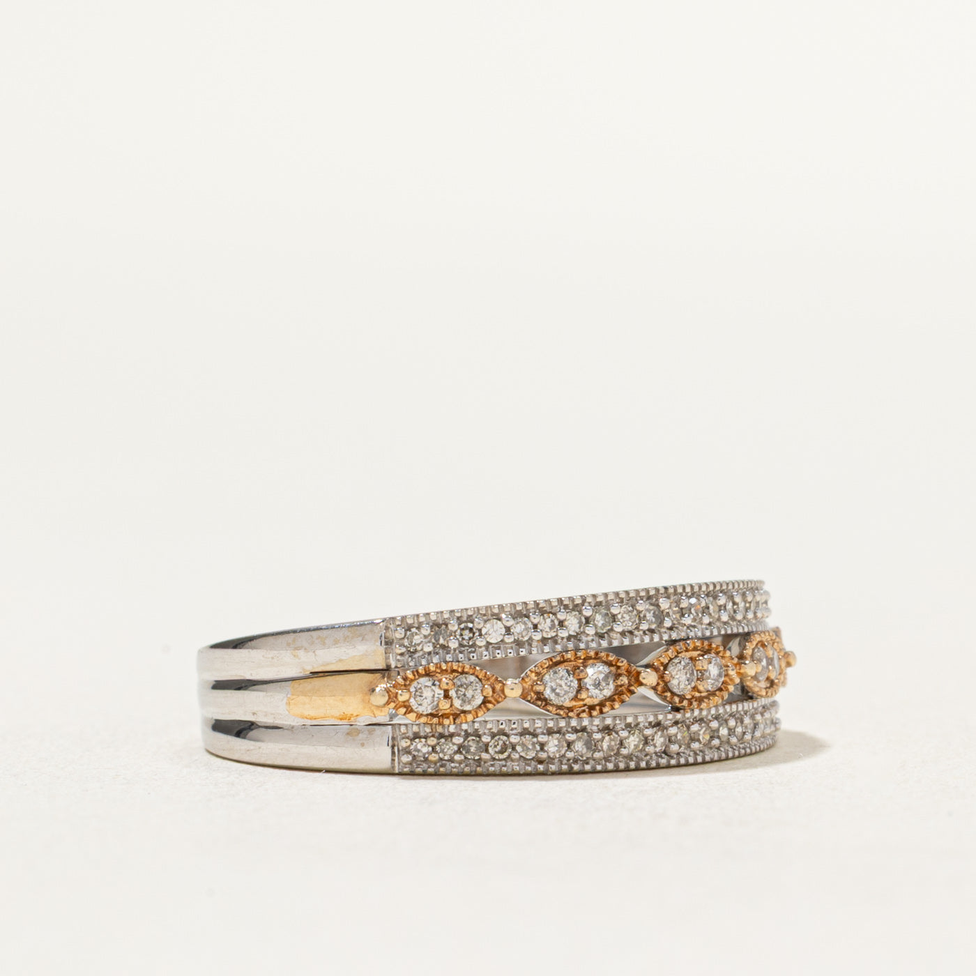 Elegant Two-Tone Gold Diamond Open Textured Ring | 0.23ctw | Size 8.25 | Perfect for Weddings, Anniversaries & Special Occasions