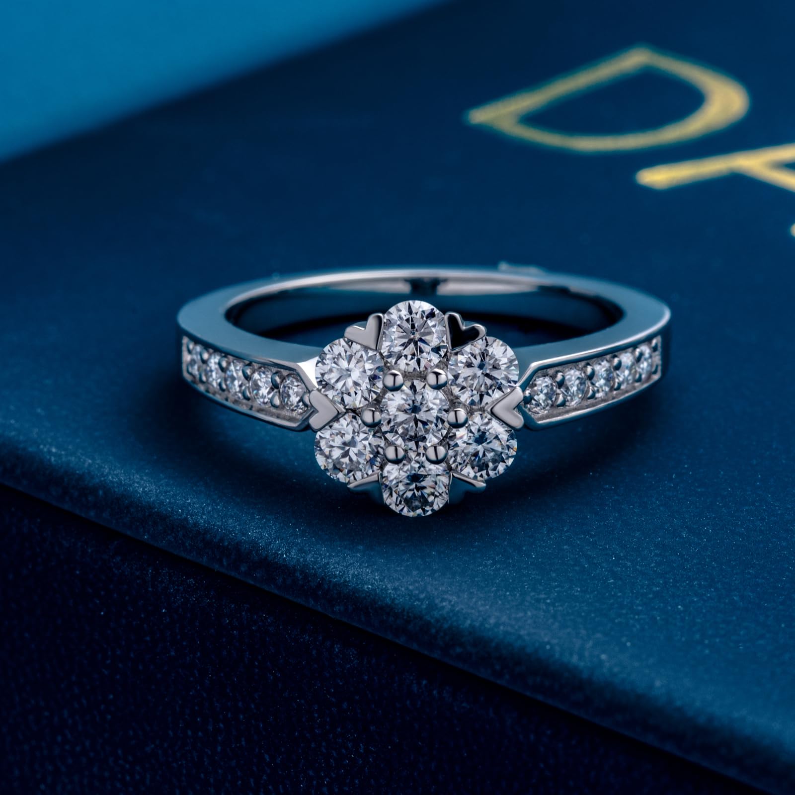Moissanite Rings for Women - D Color VVS1 Flower Engagement Rings in Sterling Silver Plated 18K White Gold | Anniversary & Promise Rings for Her | Perfect for Weddings, Proposals & Special Occasions
