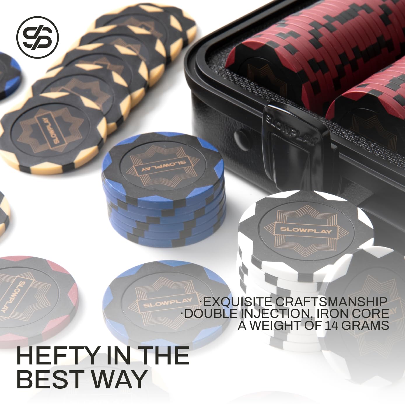 SLOWPLAY Nash 14g Clay Poker Chips Set - 300/500 Pieces Texas Hold'em Poker Chips with Premium German Polycarbonate Case | Durable Casino Style Poker Accessories | Perfect for Home Games, Poker Nights & Gifts for Poker Players