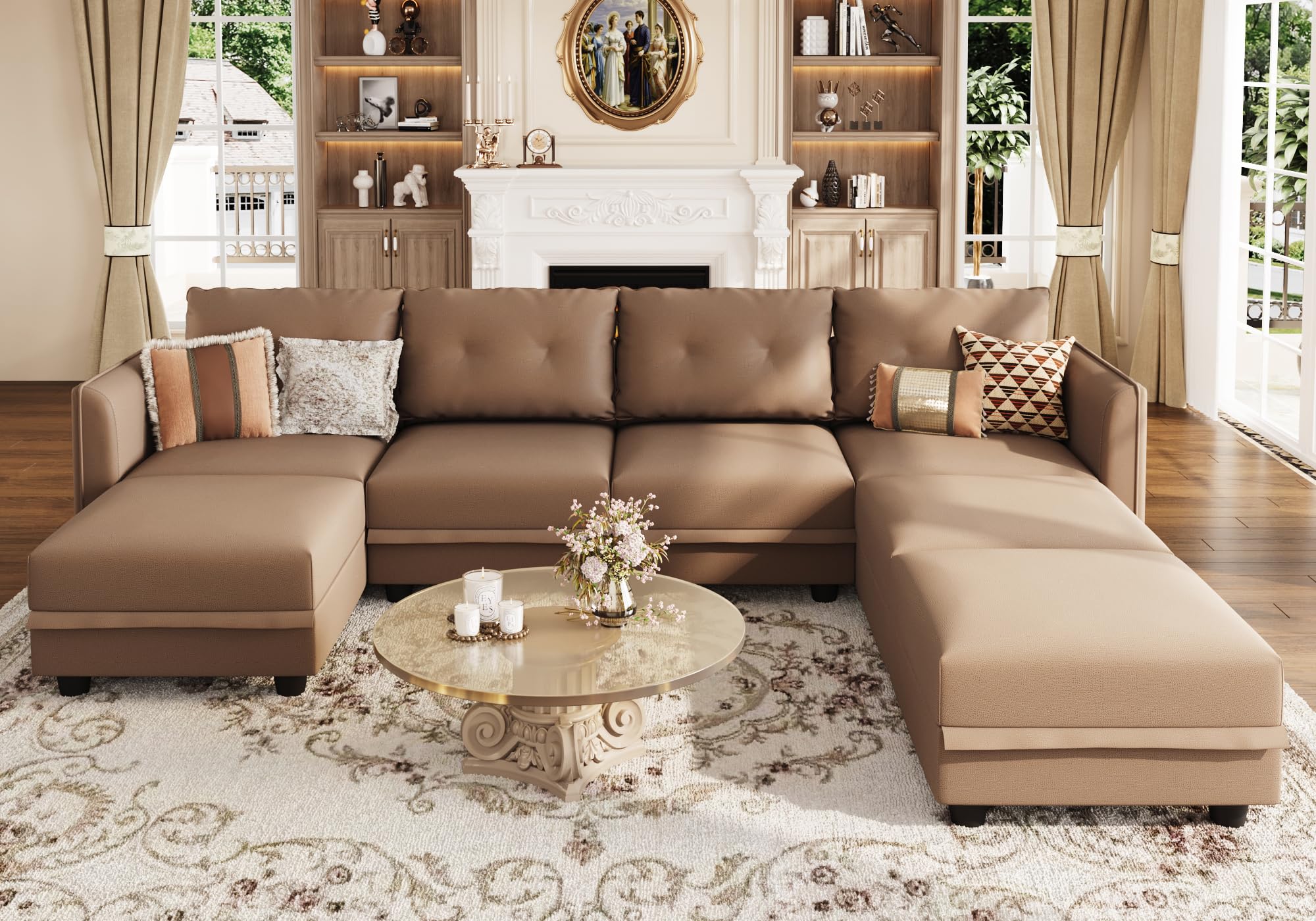 Modular Sectional Sofa 7-Seater U-Shaped Convertible Couch with Storage | Faux Leather Waterproof Living Room Sofa 111.8