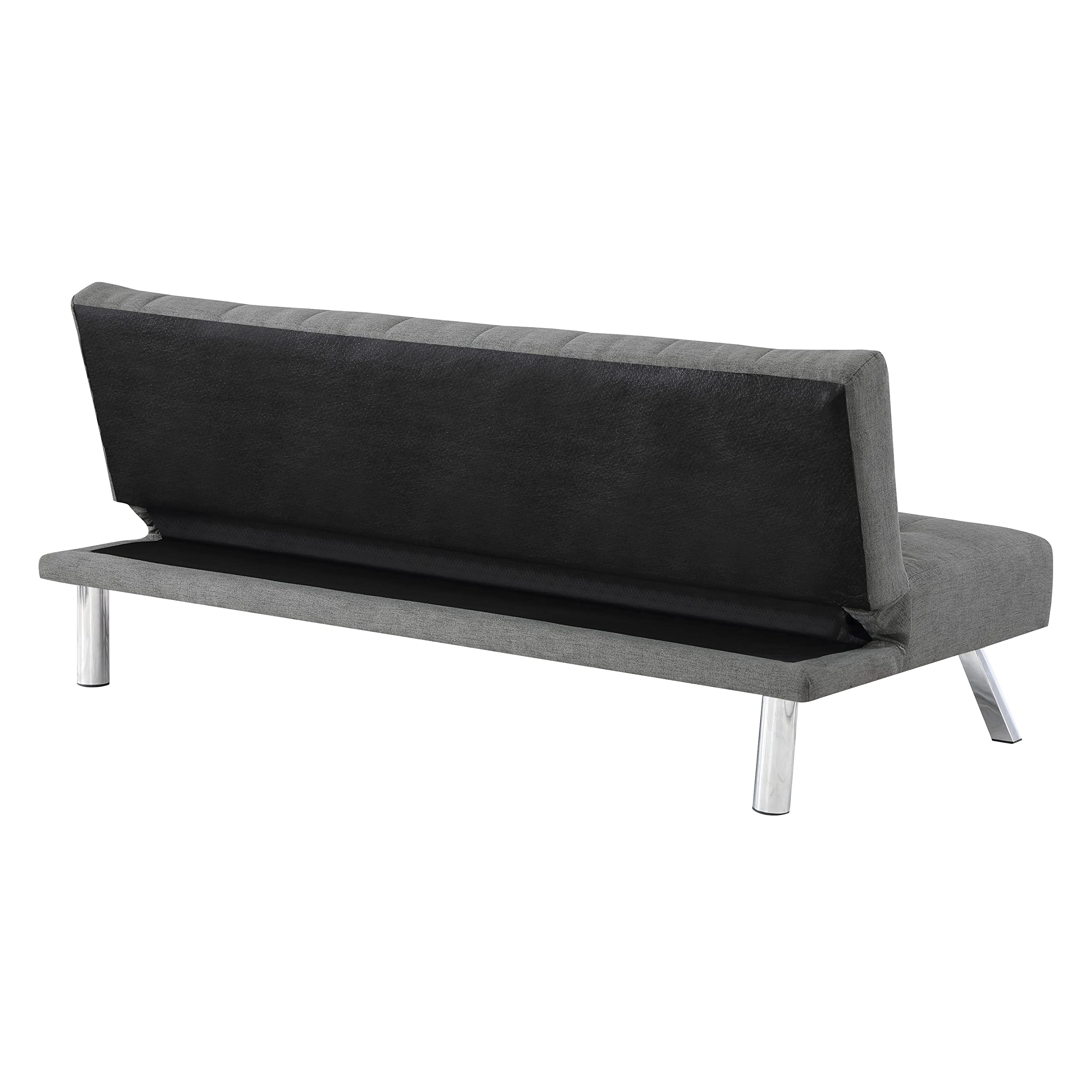 OSP Sawyer Convertible Futon Sofa Bed with Easy Lift Mechanism & Stainless Steel Legs - Grey Fabric for Living Room, Guest Room & Small Spaces