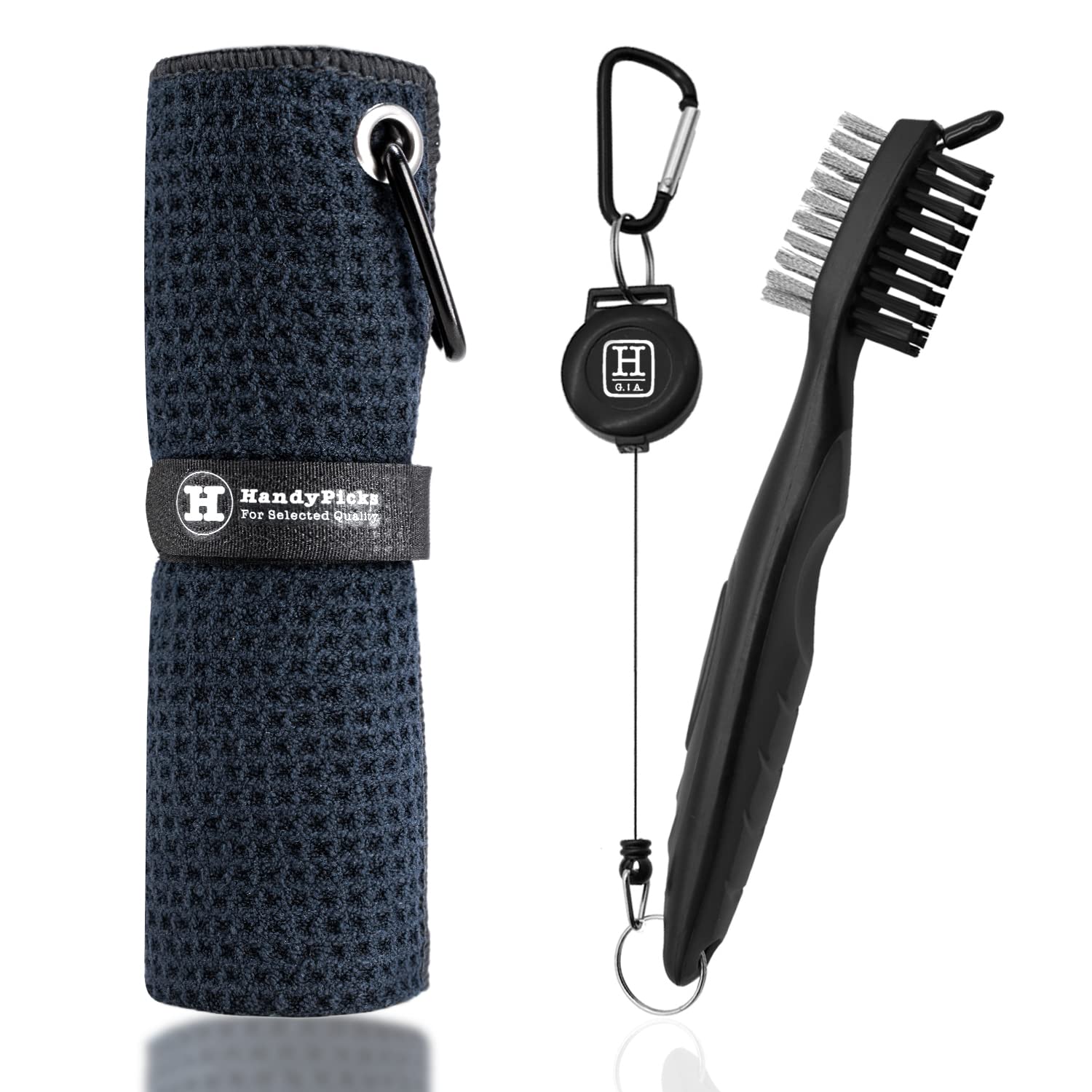 Microfiber Golf Towel with Carabiner & Club Cleaner - Compact Golf Accessories for On-Course Cleaning