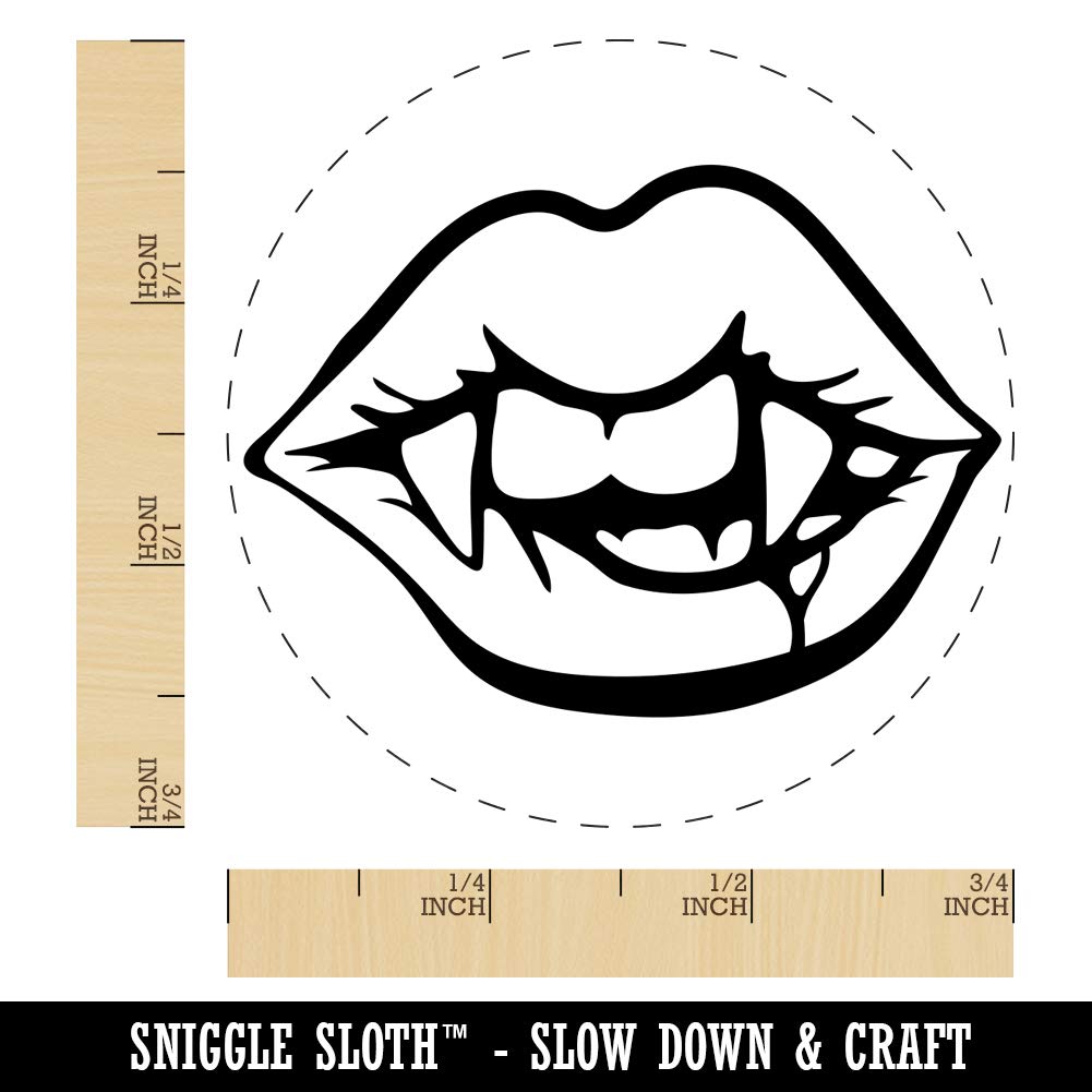 Vampire Lips and Teeth Halloween Rubber Stamp - 3/4 Inch Small Egg-Shaped Stamp for DIY Crafts, Scrapbooking & Party Decorations