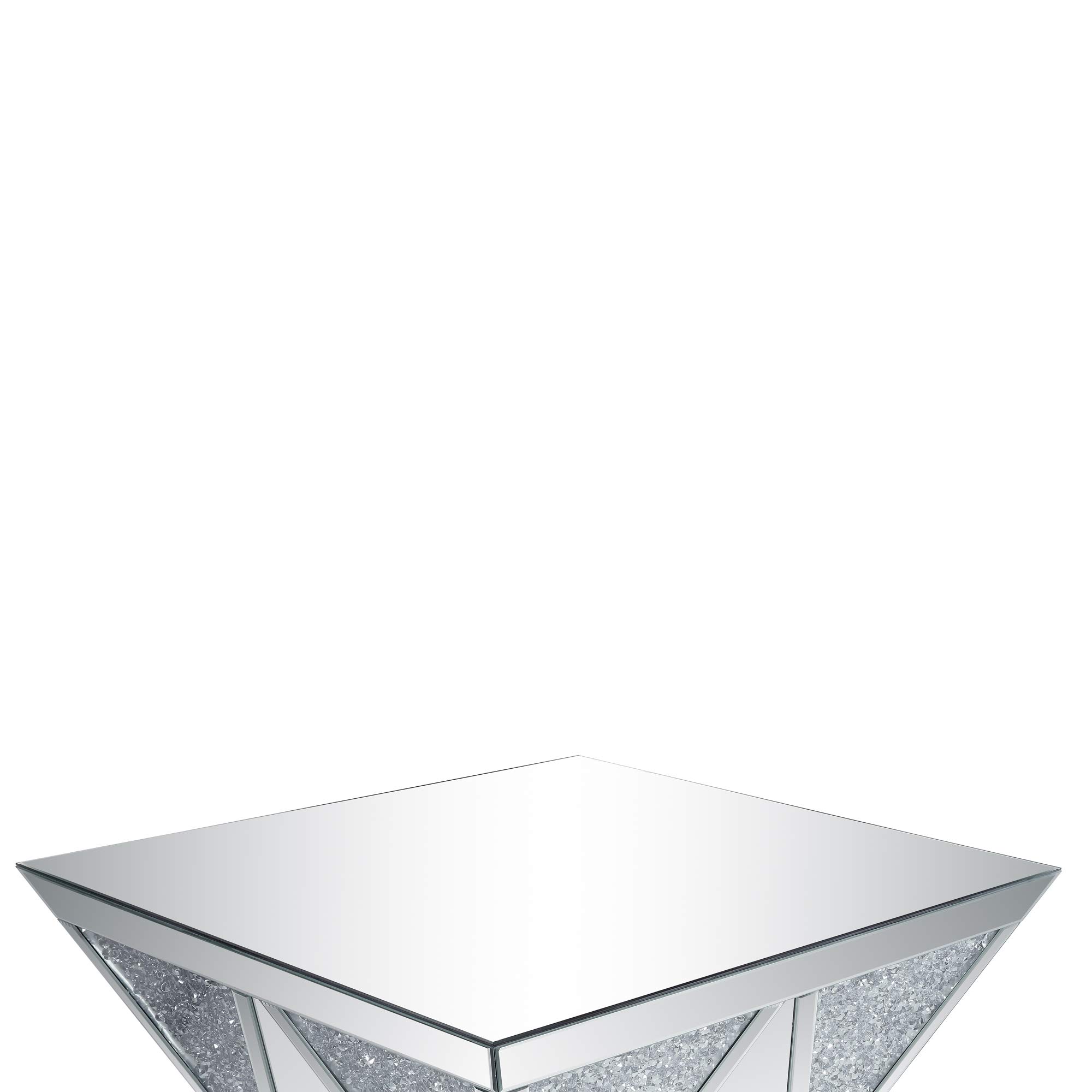 Benjara Sparkling Coffee Table with Faux Diamond Inlay - Silver & Clear Glass Modern Living Room Furniture for Home Decor and Entertaining
