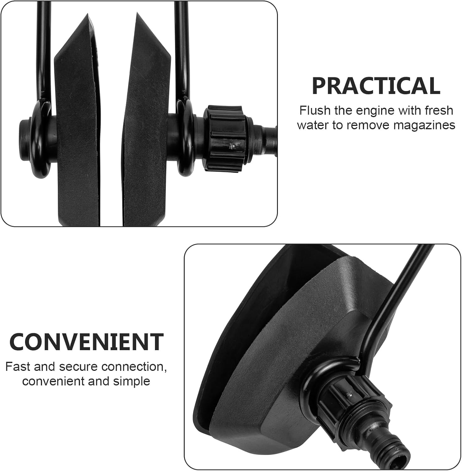 Boat Motor Flusher Kit - Outboard Engine Ear Muffs with Garden Hose Adapter - Marine Engine Flush Accessories (Rectangle, Black, Single Tube) for Boat Maintenance & Winterization