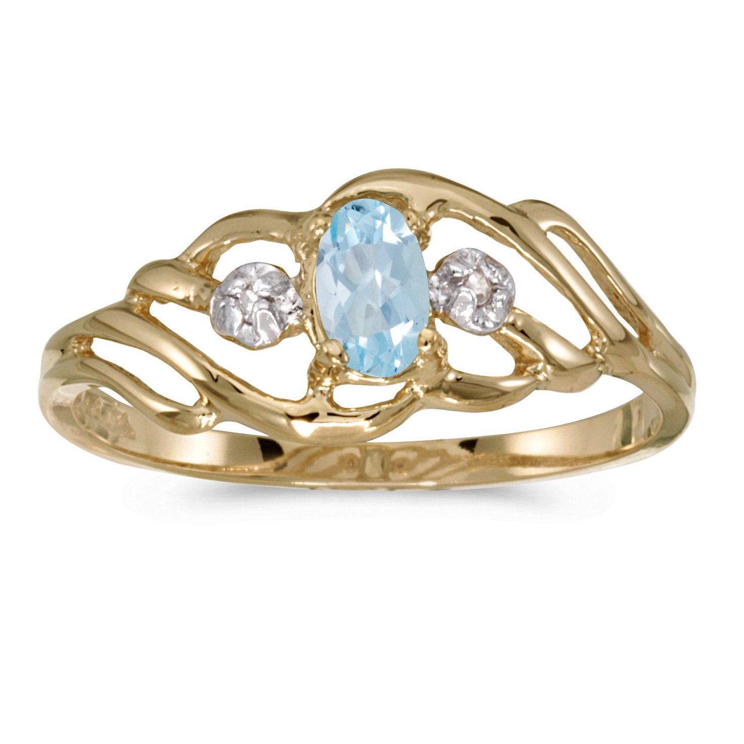 14K Yellow Gold Oval Aquamarine and Diamond Ring for Women - Elegant Birthstone Jewelry Gift for Anniversary, Engagement, or Special Occasion