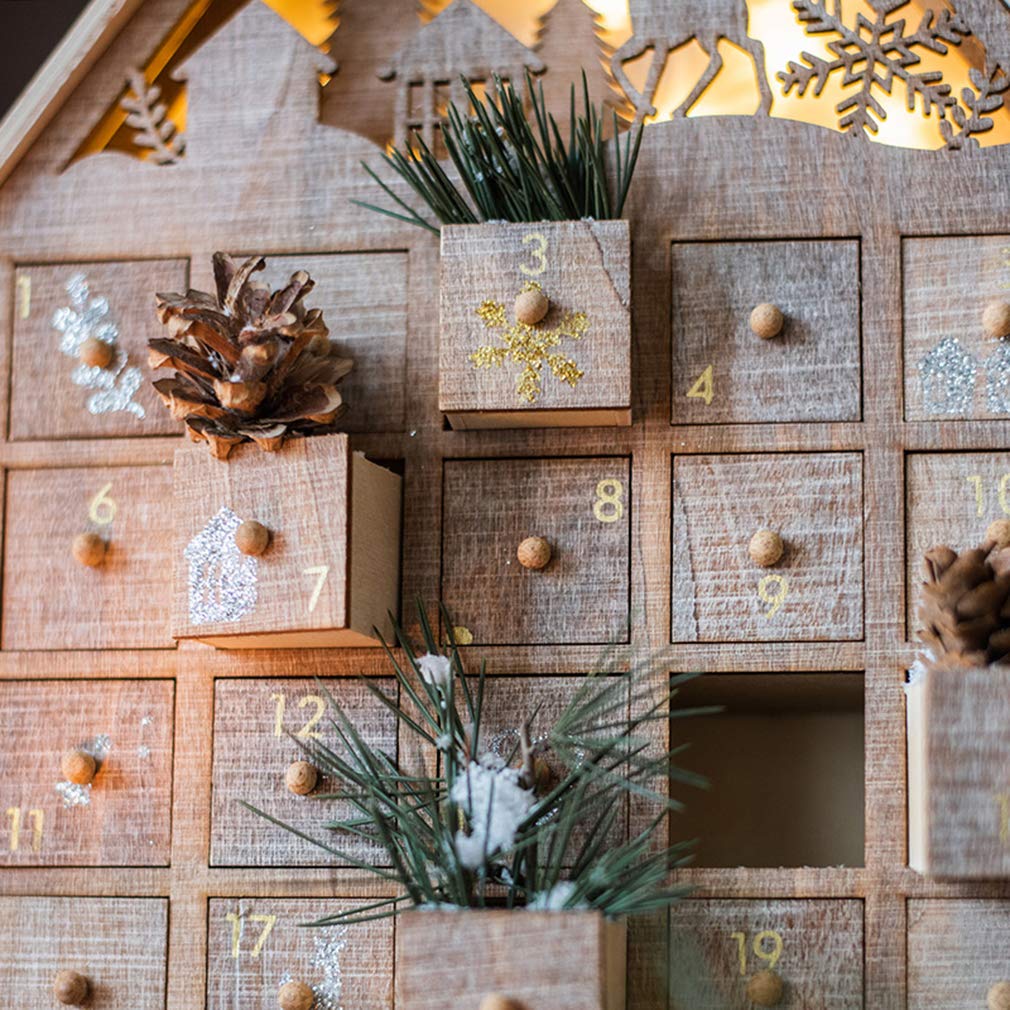 24-Day Christmas Wooden Advent Calendar with Drawers - Holiday Countdown Decor, Candy Storage Box & Festive Gift for Kids | Perfect for Home Decor, Classroom Activities & Christmas Eve Traditions
