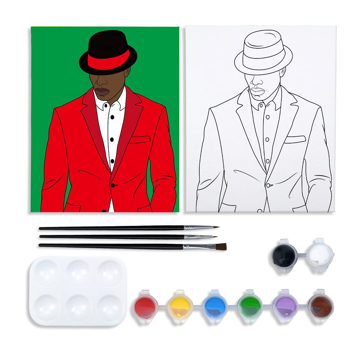 VOCHIC Pre-Drawn Canvas Painting Kit for Adults - 8x10 Inch Gentlemen Portrait, 8 Acrylic Colors, 3 Brushes & Palette - Perfect for Paint and Sip Parties, DIY Home Decor, Beginner Art Projects & Creative Gifts